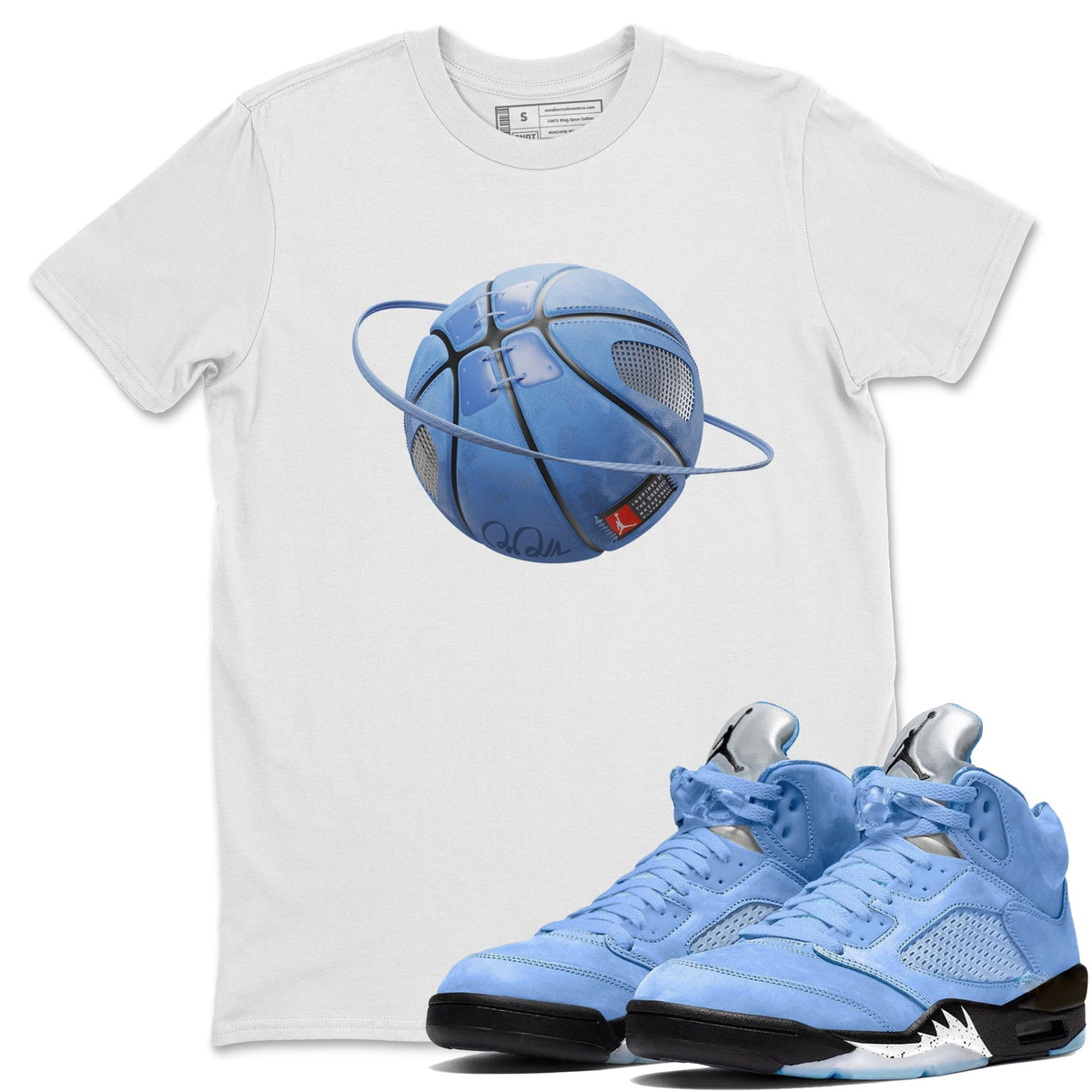 Jordan 5 UNC Sneaker Matching T-Shirt Basketball Planet Sneaker Tees Jordan 5 UNC Sneaker Release Tees Crew Neck Tees