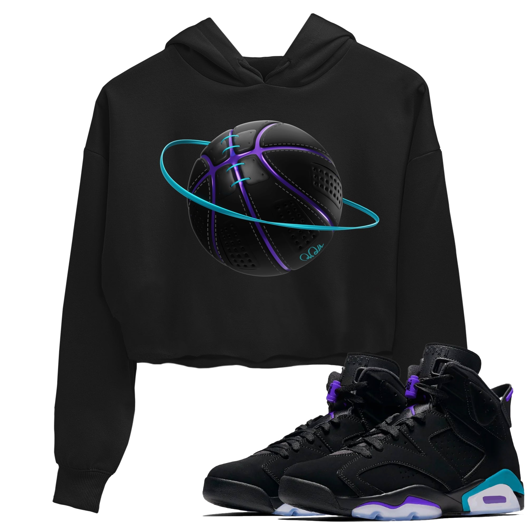 Air Jordan 6 Aqua Sneaker Match Tees Basketball Planet Streetwear Sneaker Shirt AJ6 Aqua Sneaker Release Tees Women's Shirts Black 1