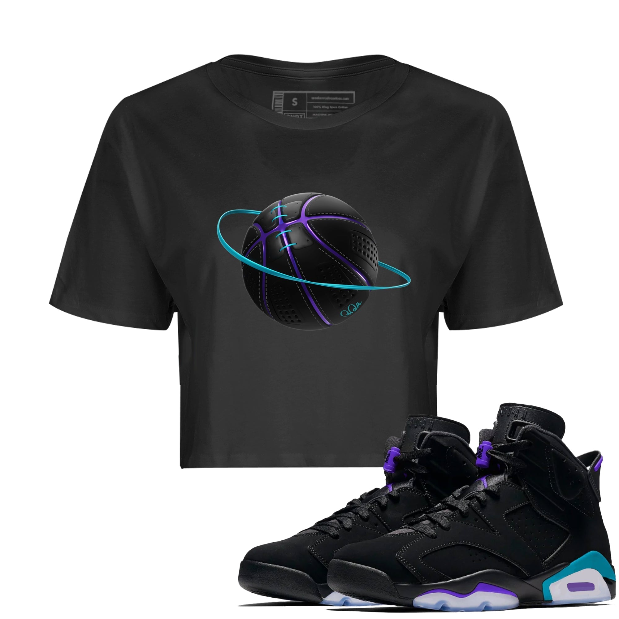Air Jordan 6 Aqua Sneaker Match Tees Basketball Planet Streetwear Sneaker Shirt AJ6 Aqua Sneaker Release Tees Women's Shirts Black 1