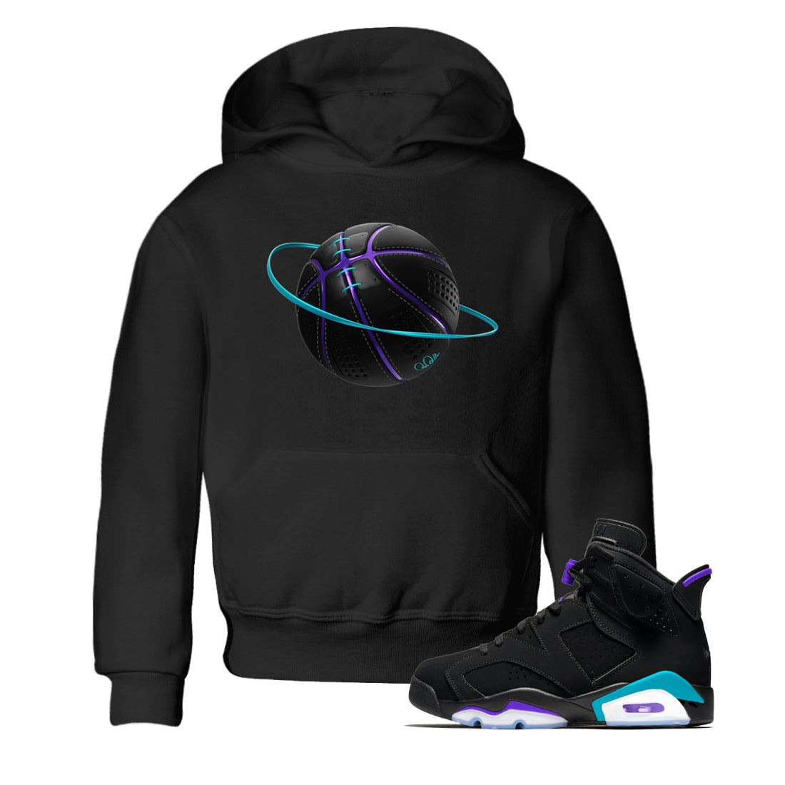 Air Jordan 6 Aqua Sneaker Match Tees Basketball Planet Streetwear Sneaker Shirt AJ6 Aqua Sneaker Release Tees Kids Shirts Black 1