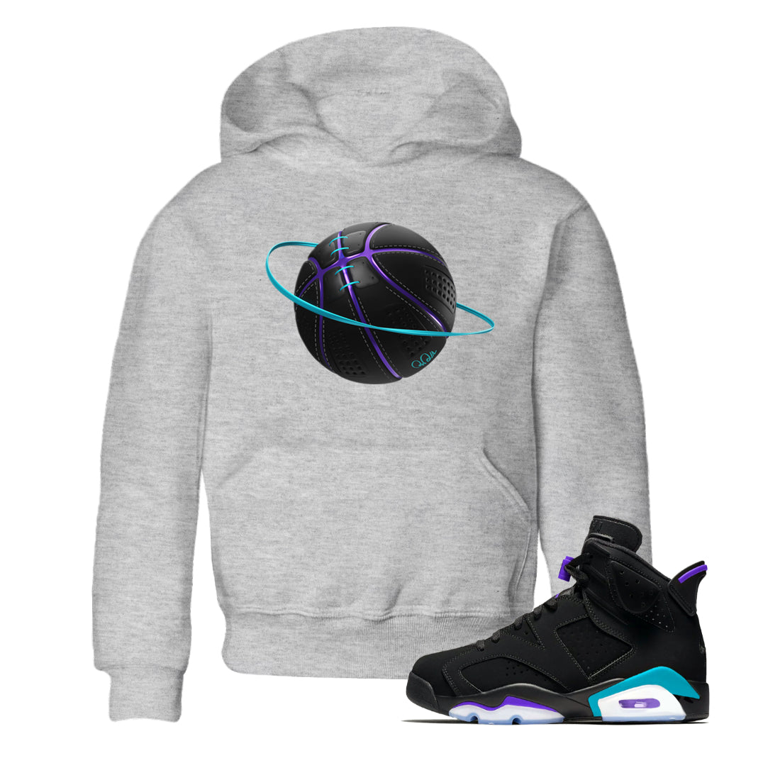 Air Jordan 6 Aqua Sneaker Match Tees Basketball Planet Streetwear Sneaker Shirt AJ6 Aqua Sneaker Release Tees Kids Shirts Heather Grey 1