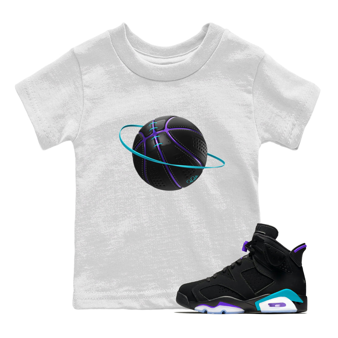 Air Jordan 6 Aqua Sneaker Match Tees Basketball Planet Streetwear Sneaker Shirt AJ6 Aqua Sneaker Release Tees Kids Shirts White 1