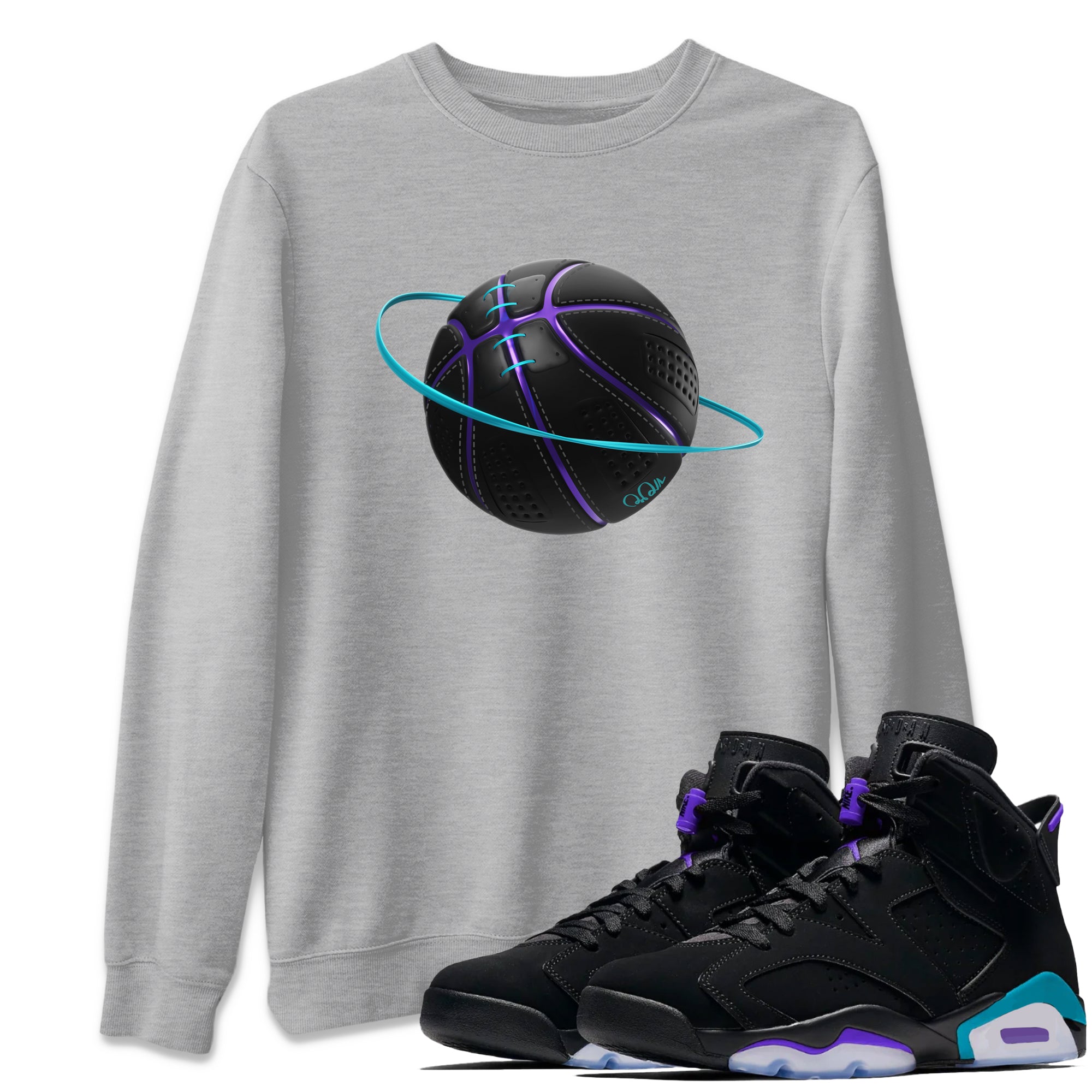 Air Jordan 6 Aqua Sneaker Match Tees Basketball Planet Streetwear Sneaker Shirt AJ6 Aqua Sneaker Release Tees Unisex Shirts Heather Grey 1