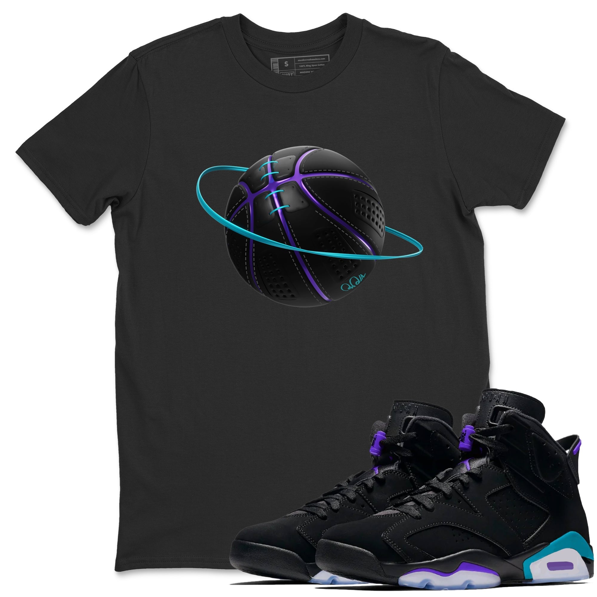 Air Jordan 6 Aqua Sneaker Match Tees Basketball Planet Streetwear Sneaker Shirt AJ6 Aqua Sneaker Release Tees Unisex Shirts Black 1