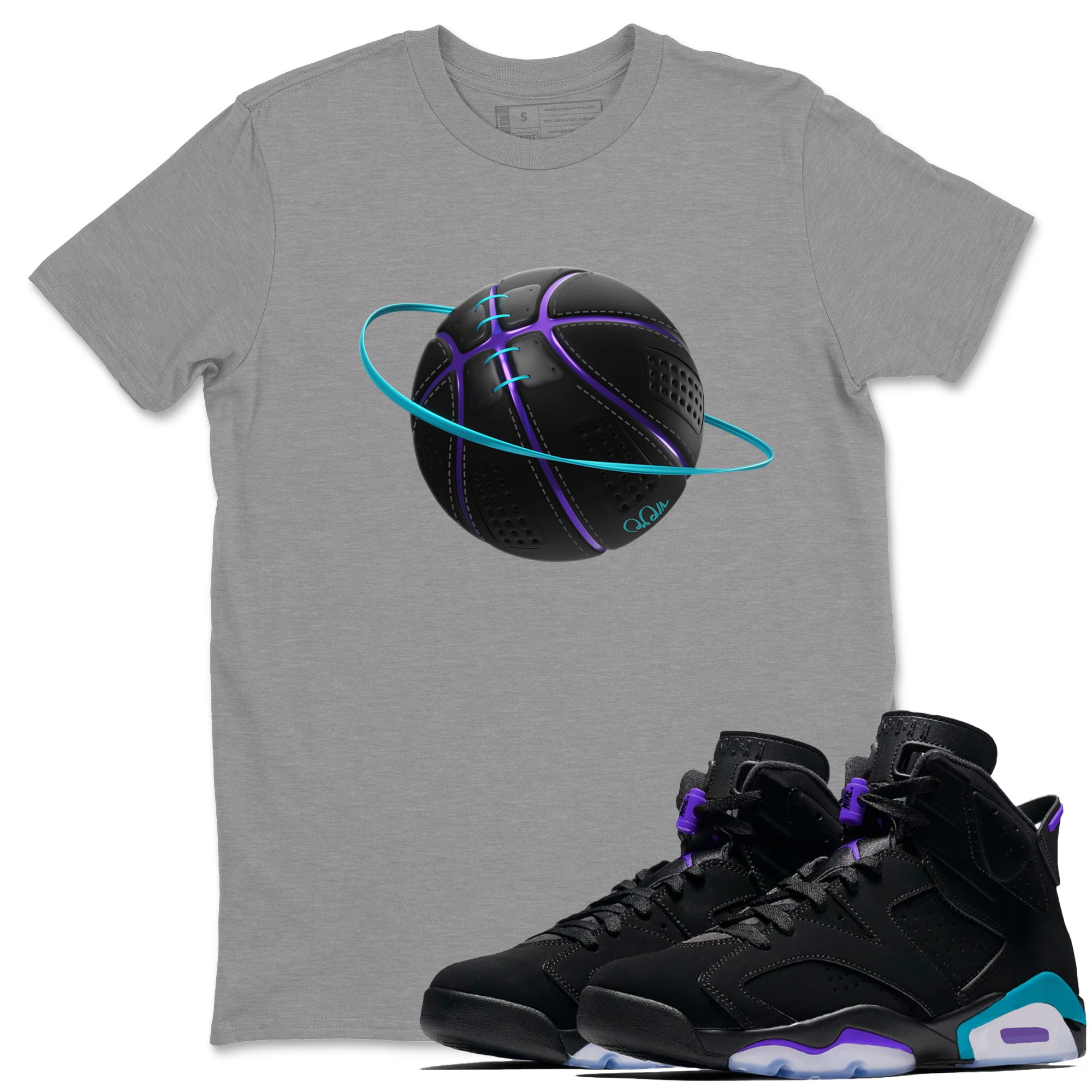 Air Jordan 6 Aqua Sneaker Match Tees Basketball Planet Streetwear Sneaker Shirt AJ6 Aqua Sneaker Release Tees Unisex Shirts Heather Grey 1