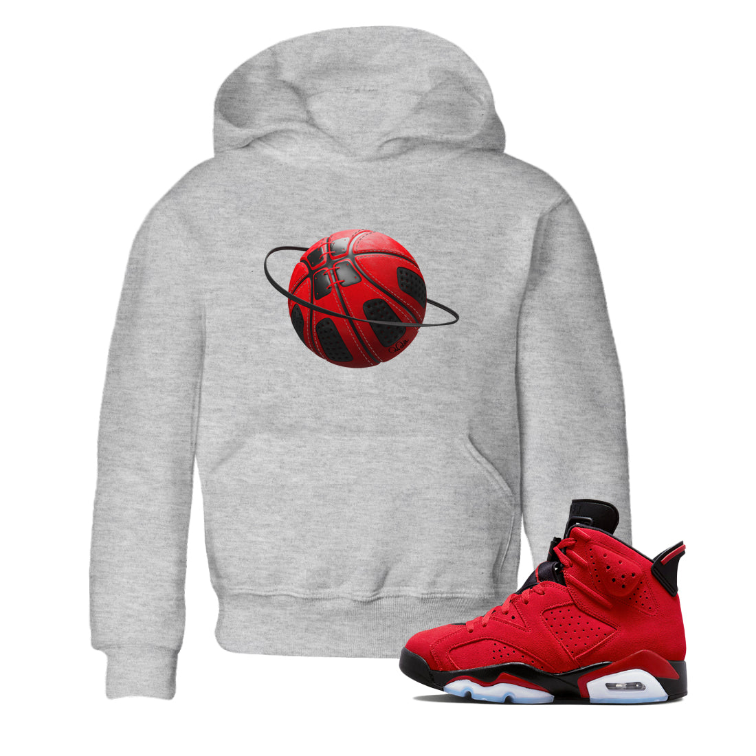 Air Jordan 6 Toro Bravo Sneaker Match Tees Basketball Planet Streetwear Sneaker Shirt 3D Graphic Design Shirts AJ6 Toro Bravo Sneaker Release Tees Kids Shirts Heather Grey 1