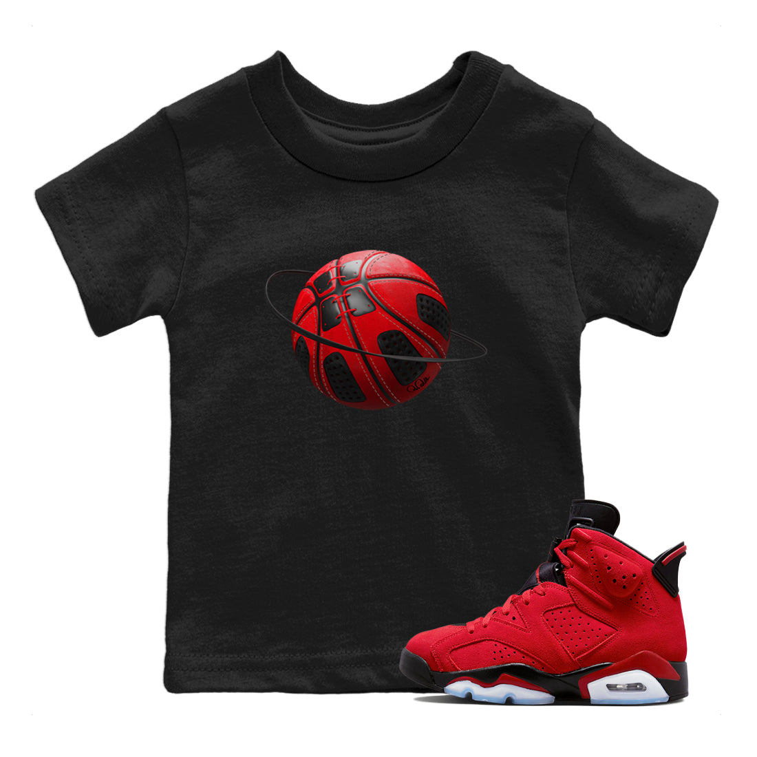 Air Jordan 6 Toro Bravo Sneaker Match Tees Basketball Planet Streetwear Sneaker Shirt 3D Graphic Design Shirts AJ6 Toro Bravo Sneaker Release Tees Kids Shirts Black 1
