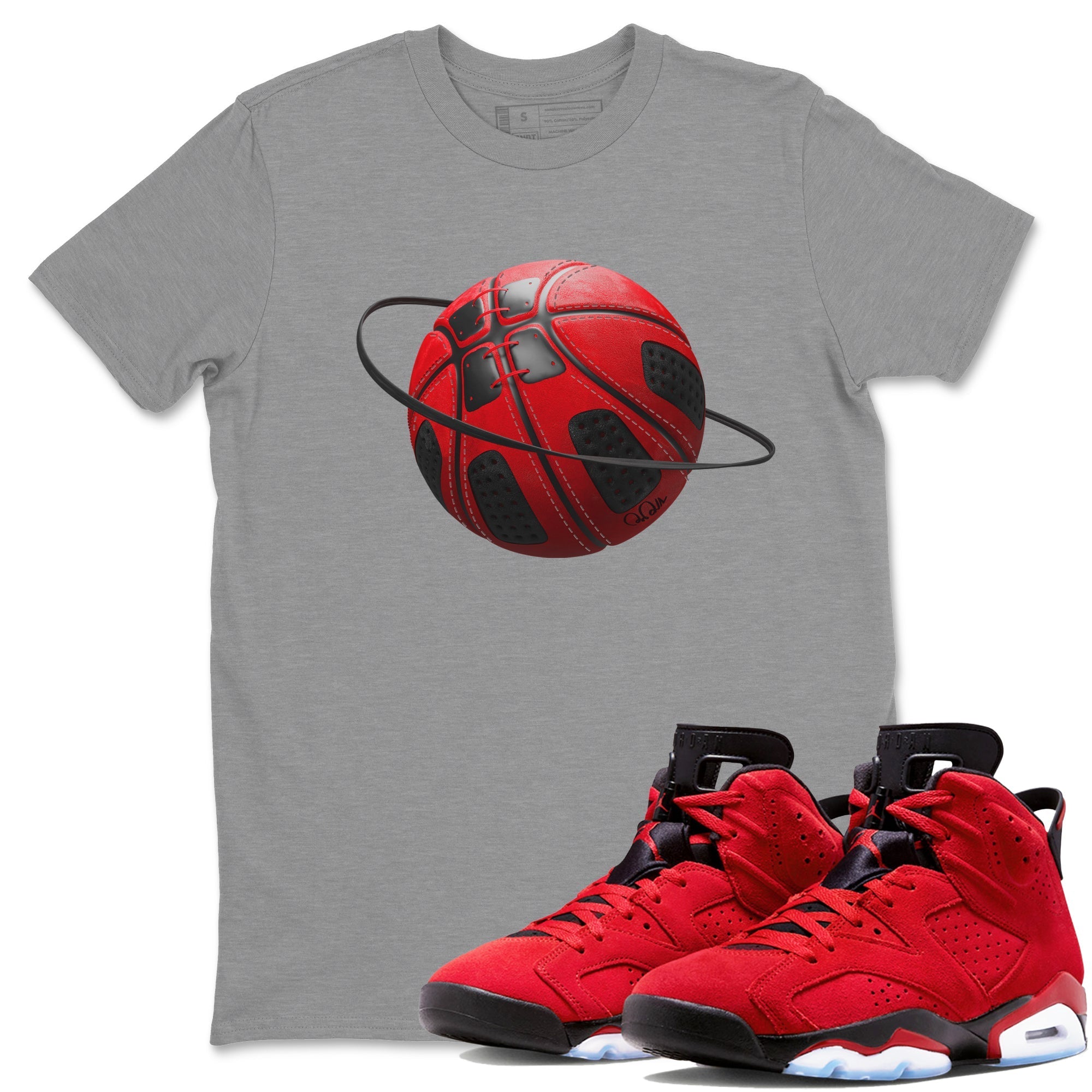 Air Jordan 6 Toro Bravo Sneaker Match Tees Basketball Planet Streetwear Sneaker Shirt 3D Graphic Design Shirts AJ6 Toro Bravo Sneaker Release Tees Unisex Shirts Heather Grey 1