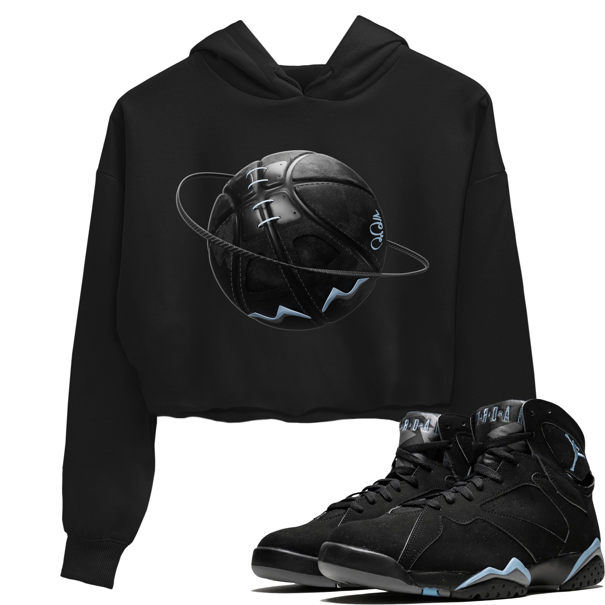 Air Jordan 7 Chambray Sneaker Match Tees Basketball Planet Streetwear Sneaker Shirt AJ7 Chambray Sneaker Release Tees Women's Shirts Black 1