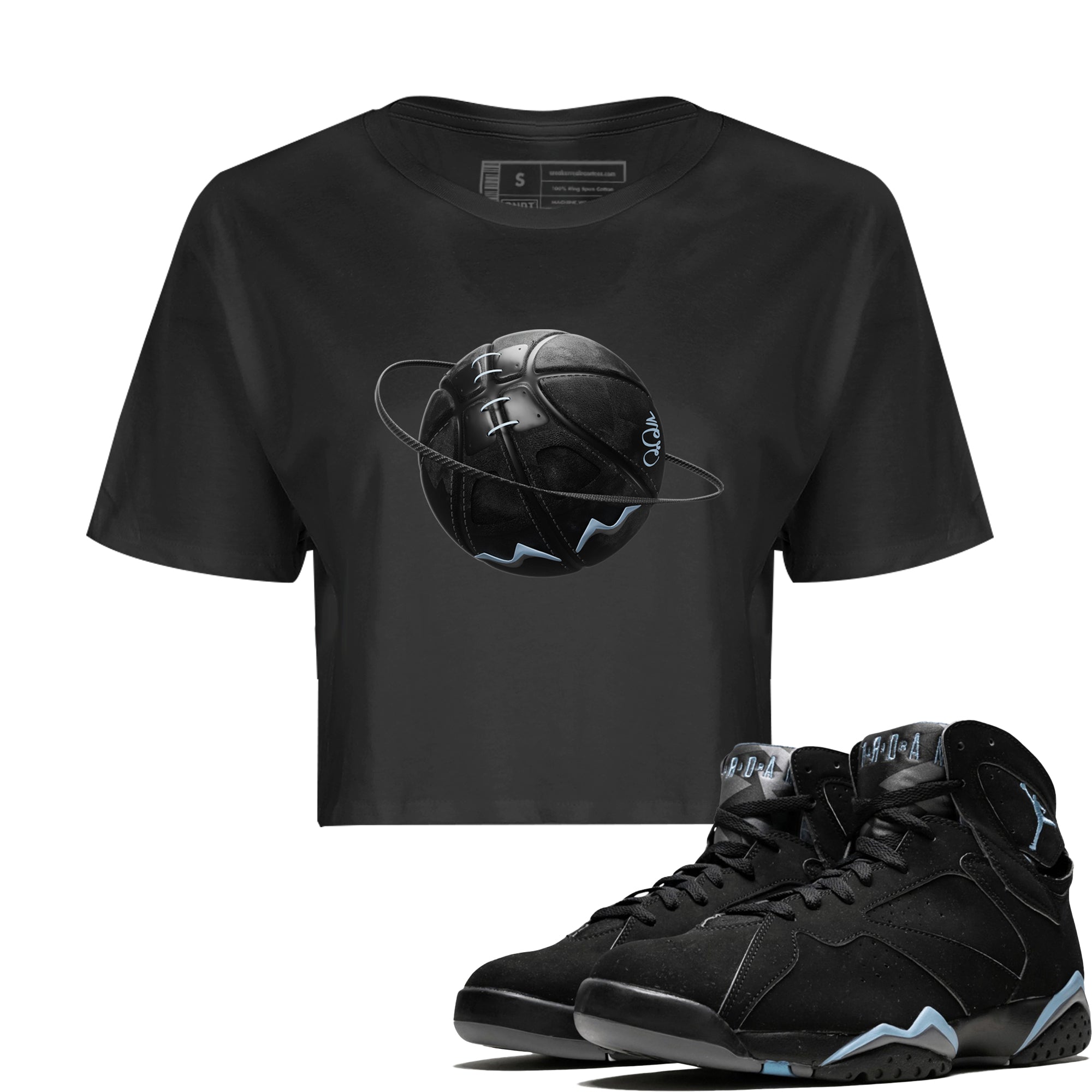 Air Jordan 7 Chambray Sneaker Match Tees Basketball Planet Streetwear Sneaker Shirt AJ7 Chambray Sneaker Release Tees Women's Shirts Black 1
