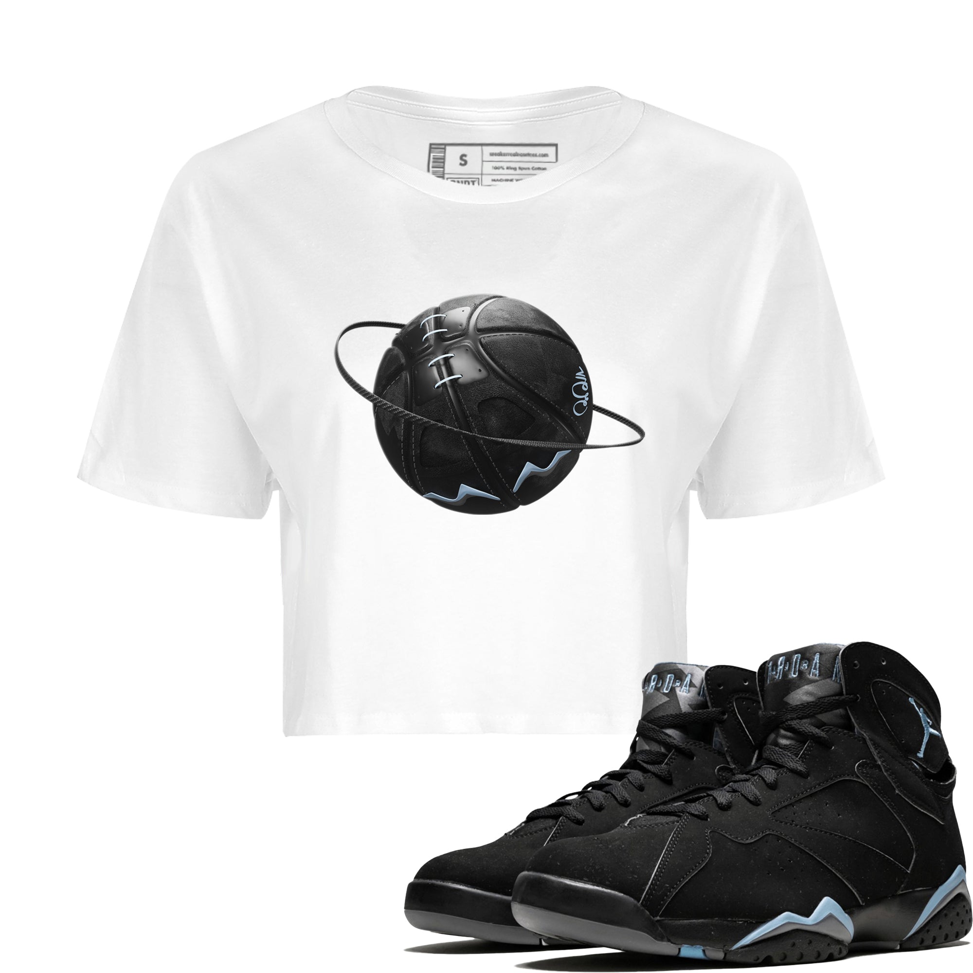 Air Jordan 7 Chambray Sneaker Match Tees Basketball Planet Streetwear Sneaker Shirt AJ7 Chambray Sneaker Release Tees Women's Shirts White 1