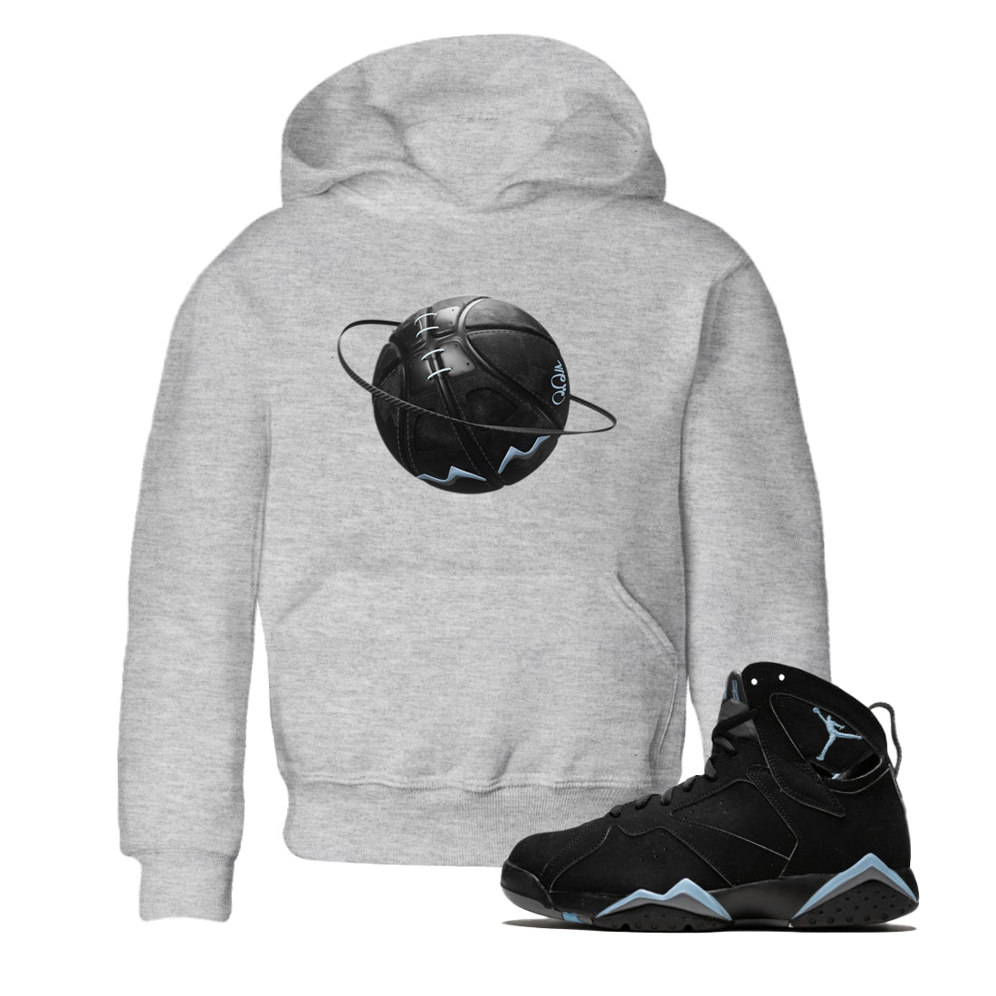 Air Jordan 7 Chambray Sneaker Match Tees Basketball Planet Streetwear Sneaker Shirt AJ7 Chambray Sneaker Release Tees Kids Shirts Heather Grey 1