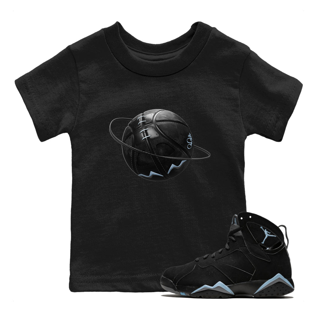 Air Jordan 7 Chambray Sneaker Match Tees Basketball Planet Streetwear Sneaker Shirt AJ7 Chambray Sneaker Release Tees Kids Shirts Black 1