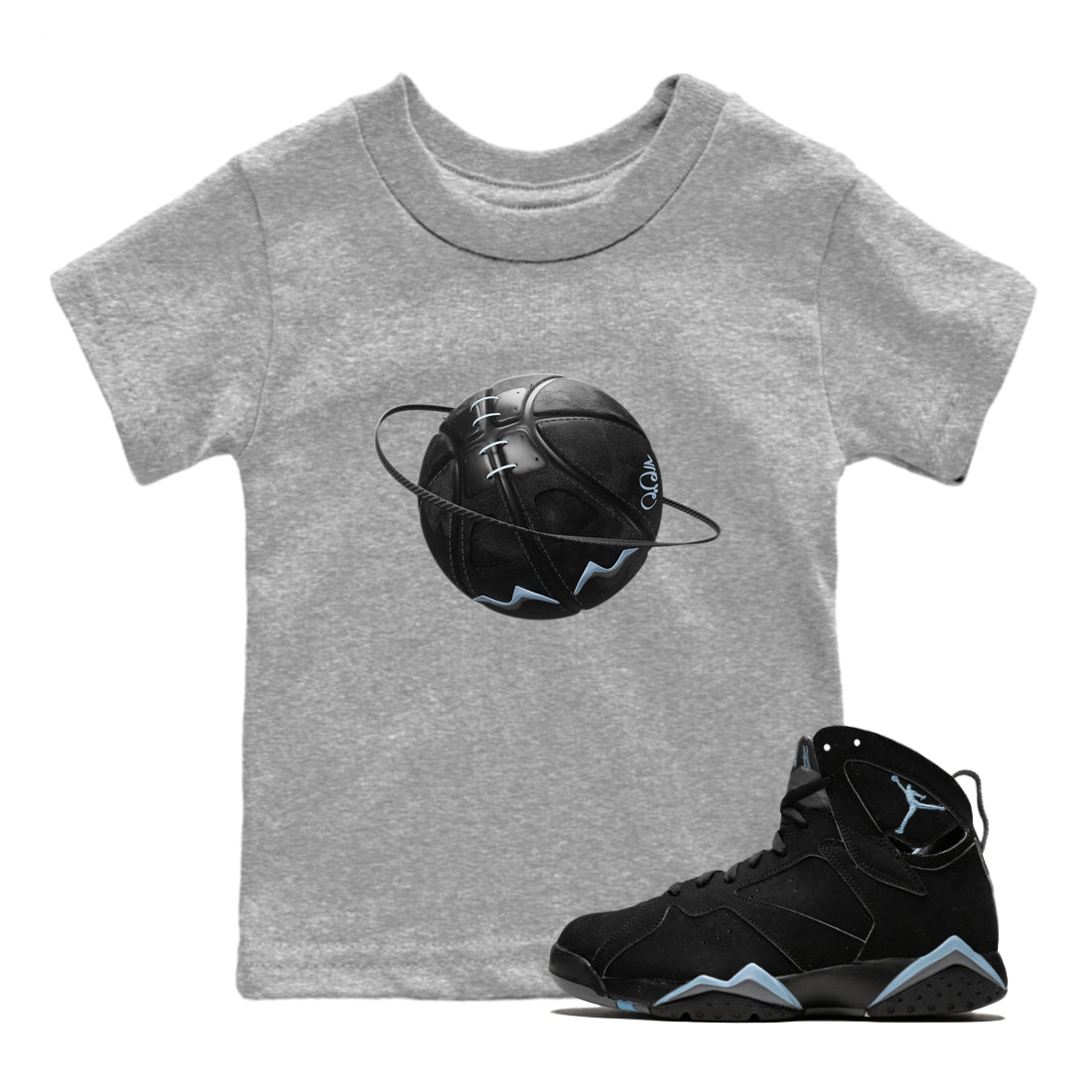 Air Jordan 7 Chambray Sneaker Match Tees Basketball Planet Streetwear Sneaker Shirt AJ7 Chambray Sneaker Release Tees Kids Shirts Heather Grey 1
