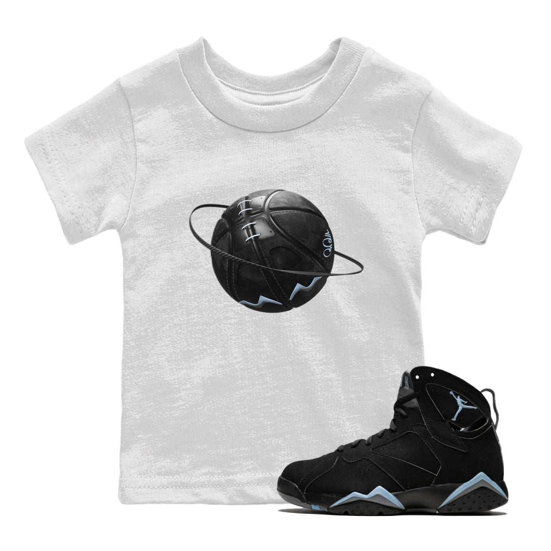 Air Jordan 7 Chambray Sneaker Match Tees Basketball Planet Streetwear Sneaker Shirt AJ7 Chambray Sneaker Release Tees Kids Shirts White 1