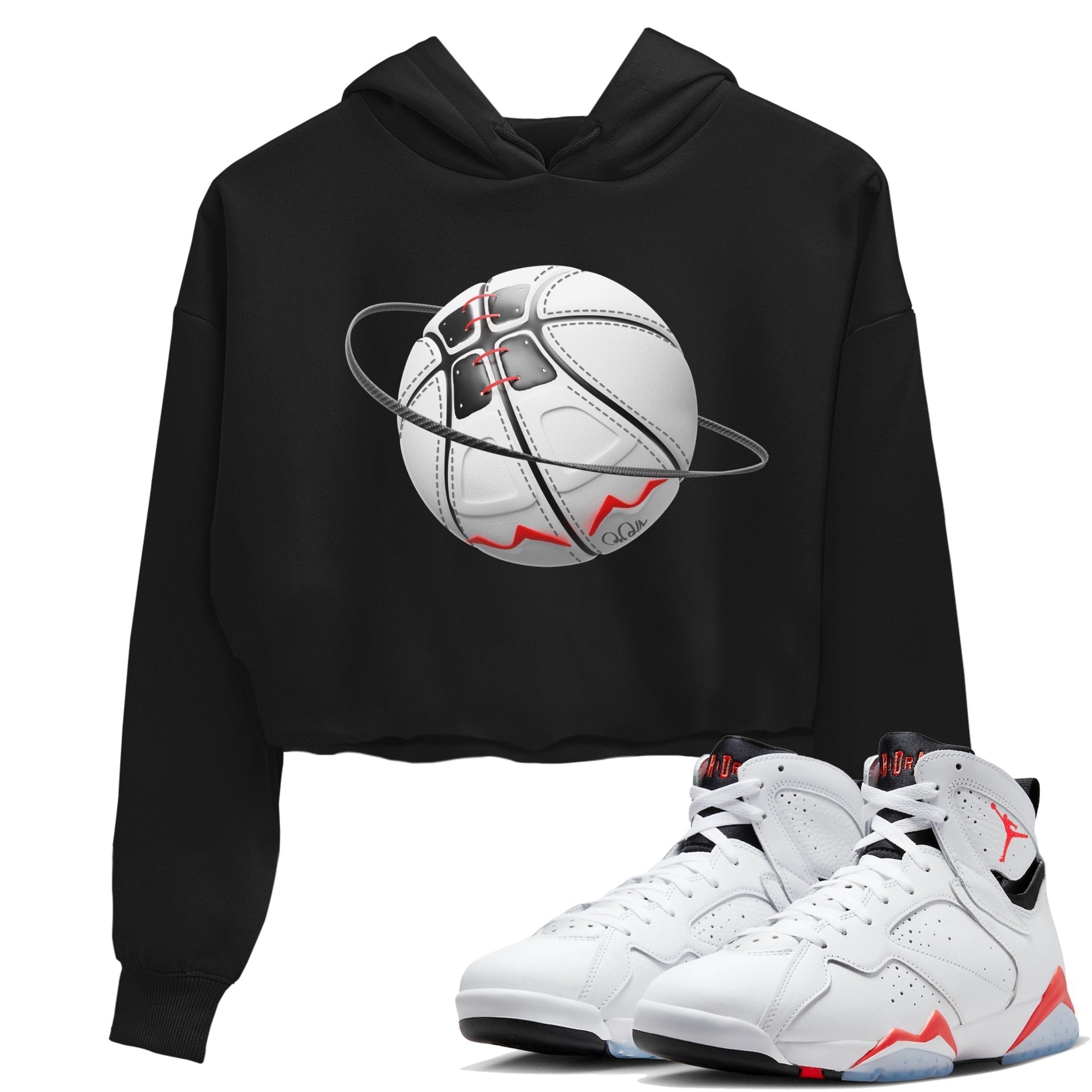 Air Jordan 7 Infrared Sneaker Match Tees Basketball Planet Streetwear Sneaker Shirt AJ7 Infrared Sneaker Release Tees Women's Shirts Black 1