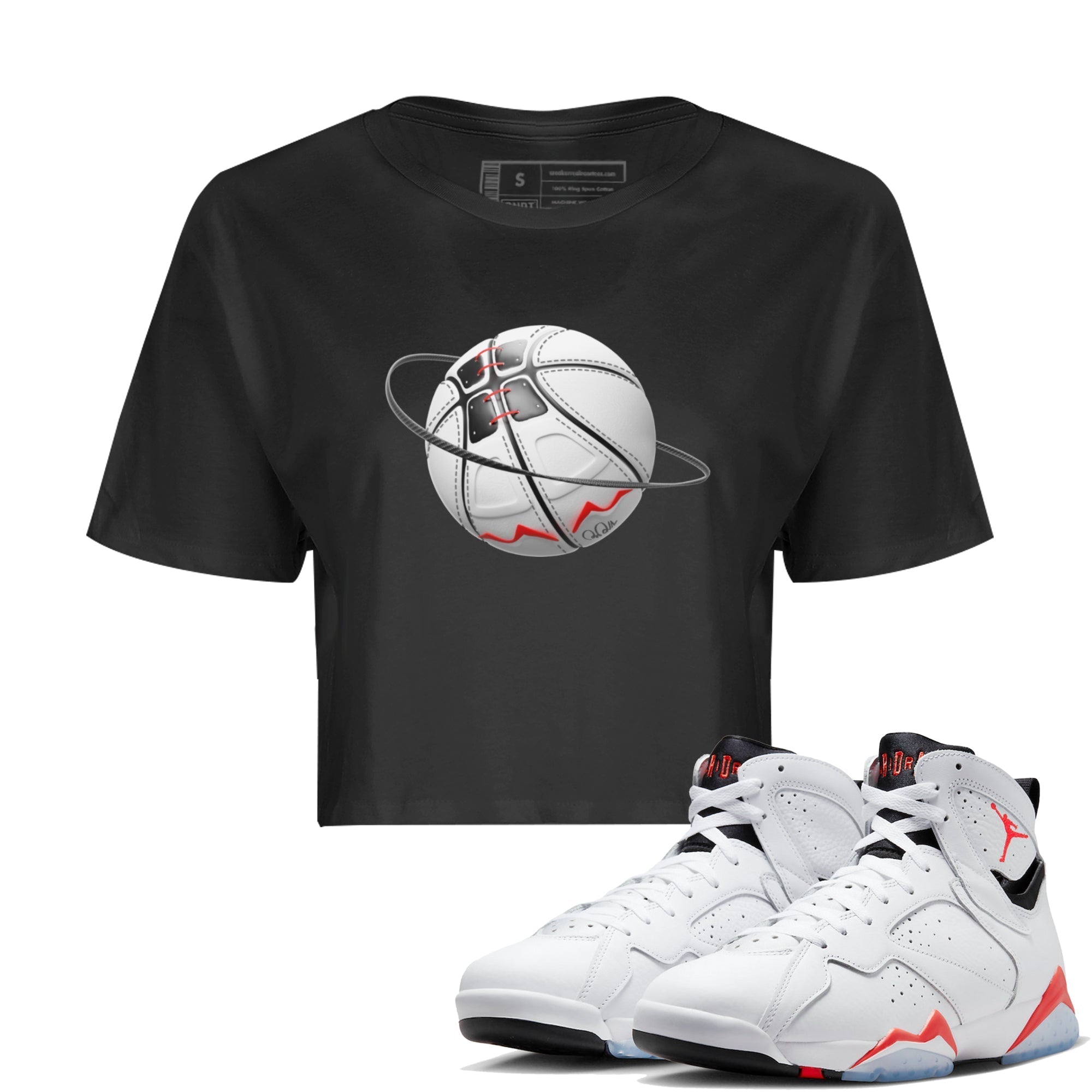 Air Jordan 7 Infrared Sneaker Match Tees Basketball Planet Streetwear Sneaker Shirt AJ7 Infrared Sneaker Release Tees Women's Shirts Black 1