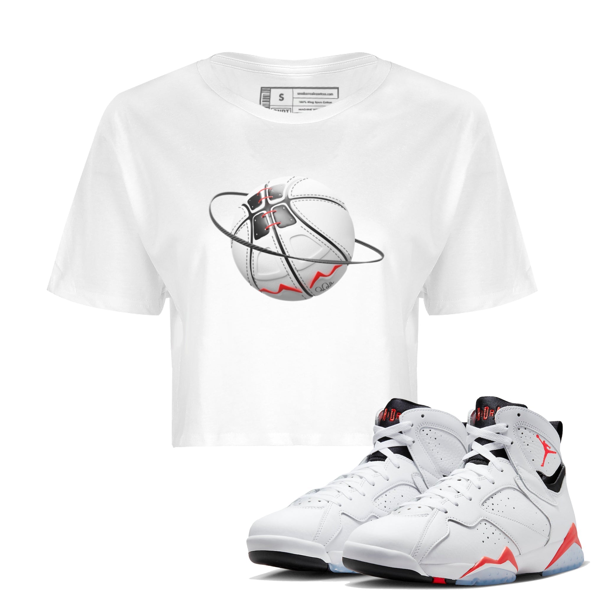 Air Jordan 7 Infrared Sneaker Match Tees Basketball Planet Streetwear Sneaker Shirt AJ7 Infrared Sneaker Release Tees Women's Shirts White 1