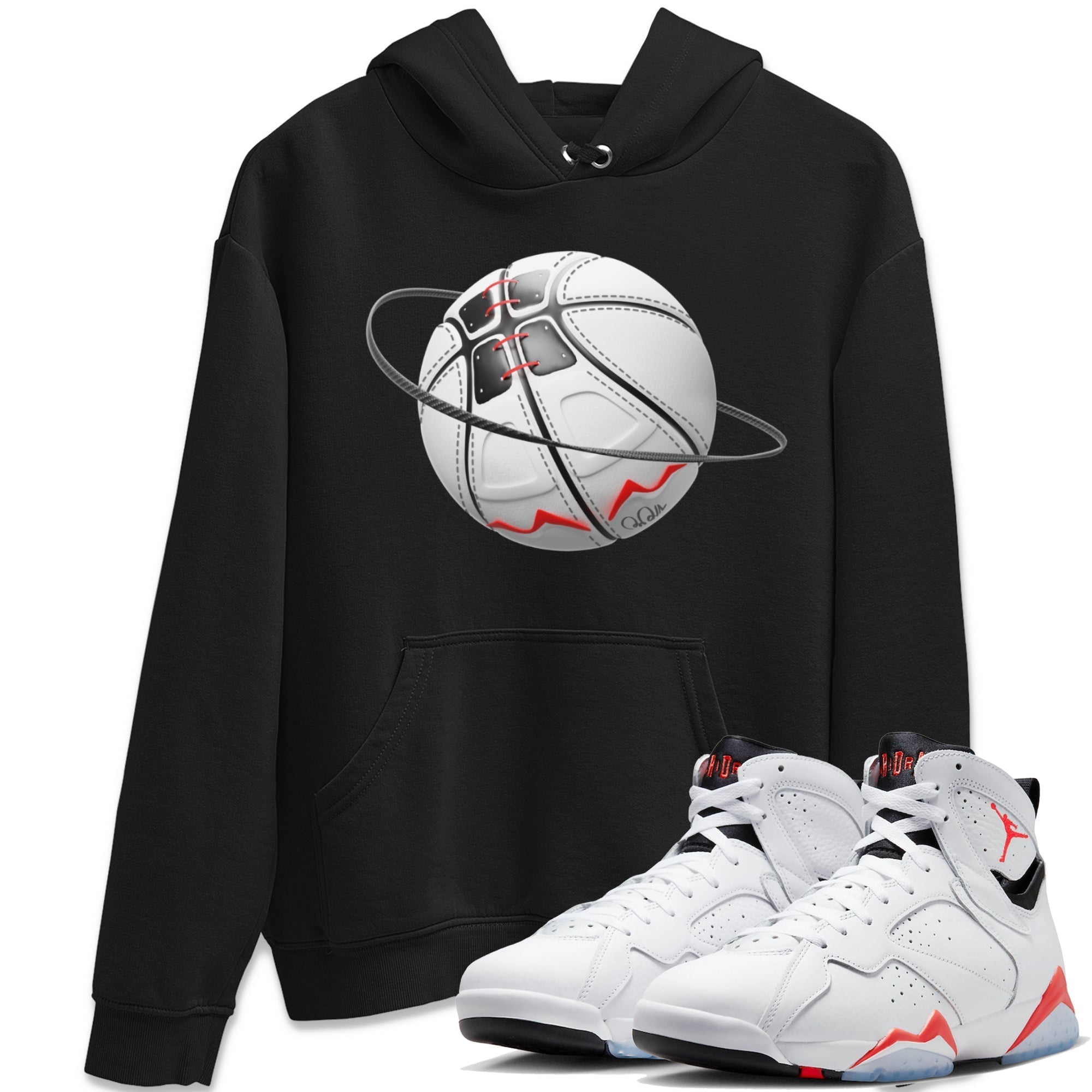 Air Jordan 7 Infrared Sneaker Match Tees Basketball Planet Streetwear Sneaker Shirt AJ7 Infrared Sneaker Release Tees Unisex Shirts Black 1