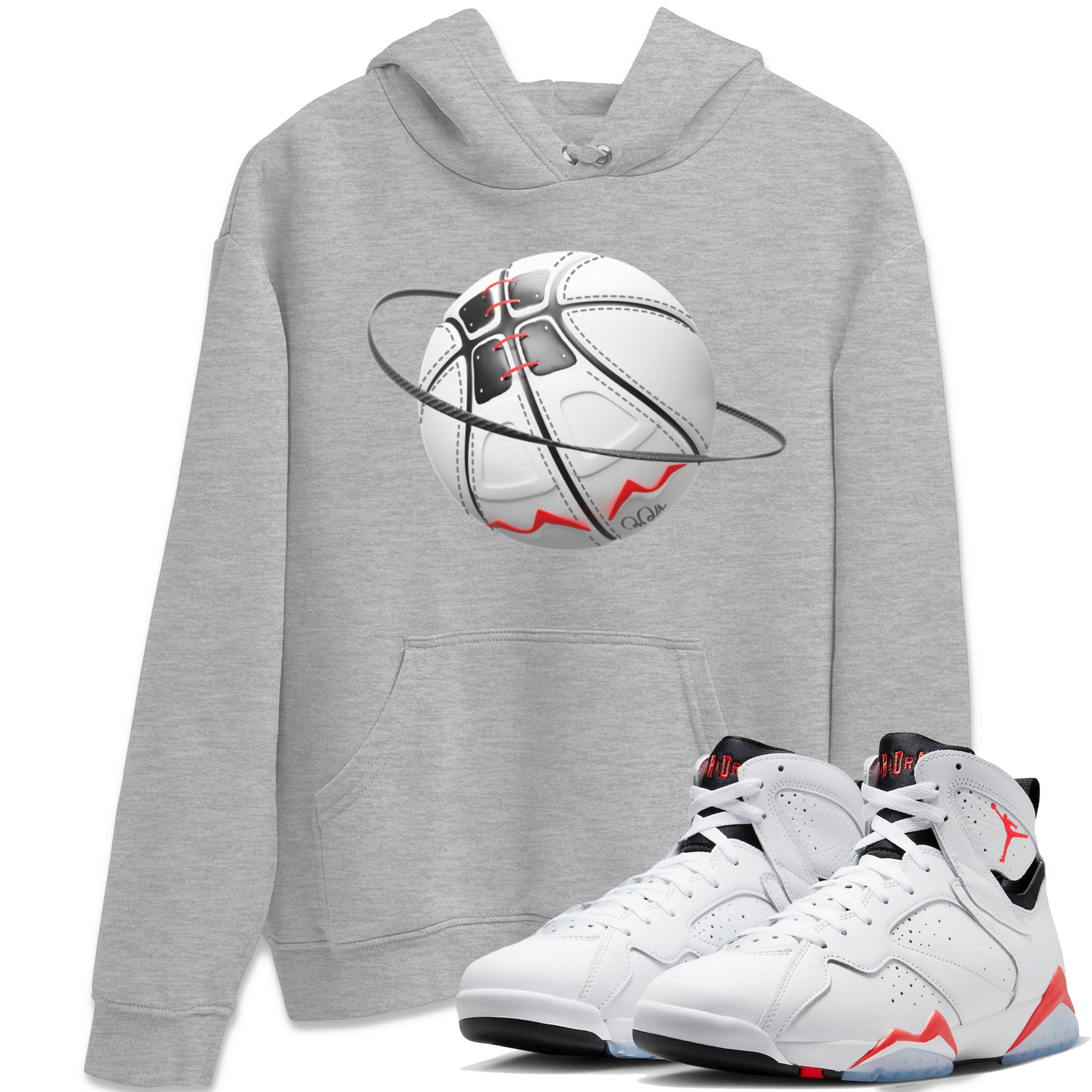 Air Jordan 7 Infrared Sneaker Match Tees Basketball Planet Streetwear Sneaker Shirt AJ7 Infrared Sneaker Release Tees Unisex Shirts Heather Grey 1