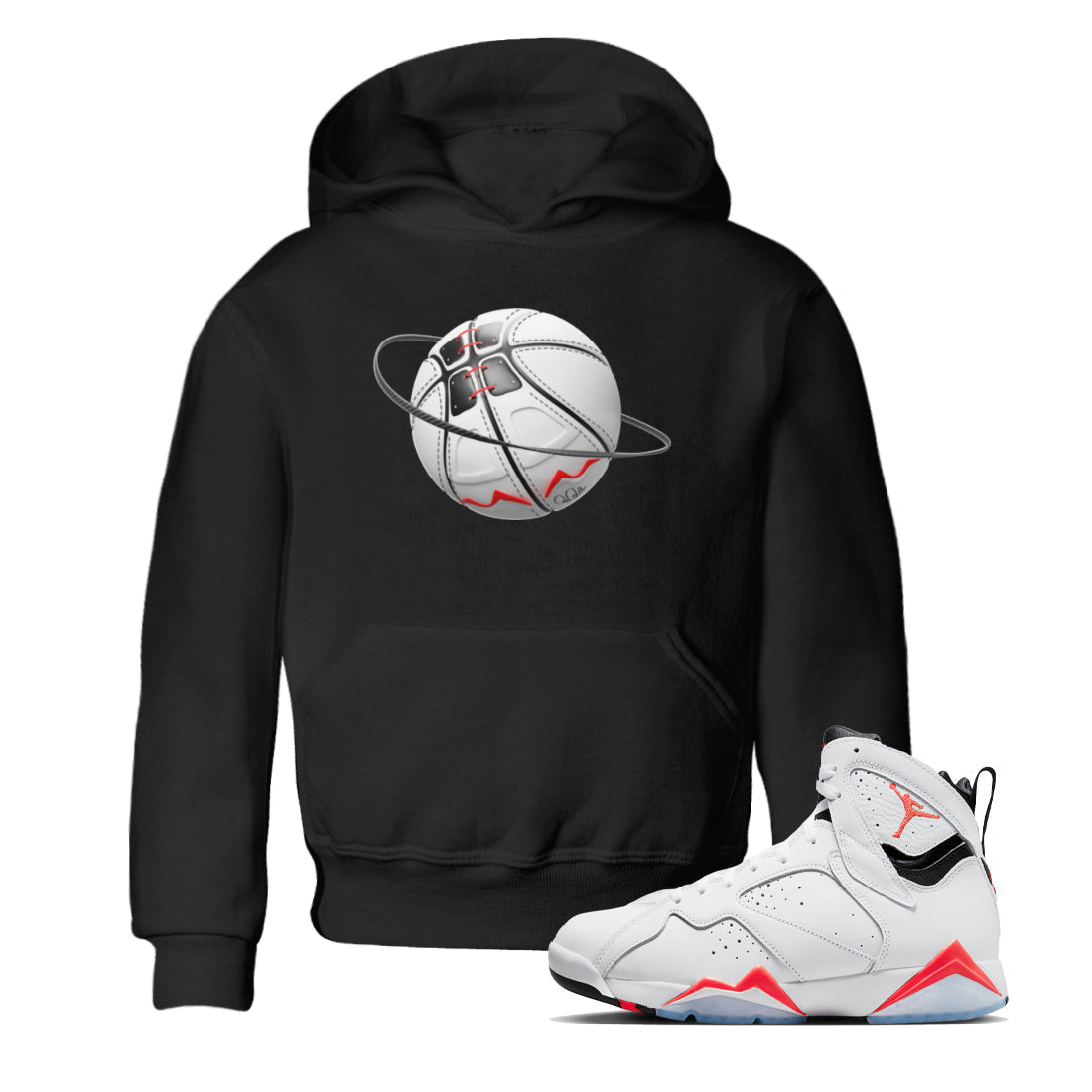 Air Jordan 7 Infrared Sneaker Match Tees Basketball Planet Streetwear Sneaker Shirt AJ7 Infrared Sneaker Release Tees Kids Shirts Black 1