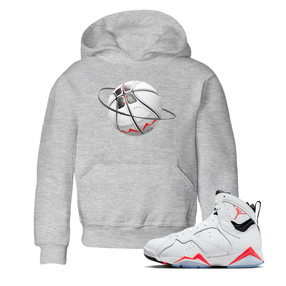 Air Jordan 7 Infrared Sneaker Match Tees Basketball Planet Streetwear Sneaker Shirt AJ7 Infrared Sneaker Release Tees Kids Shirts Heather Grey 1