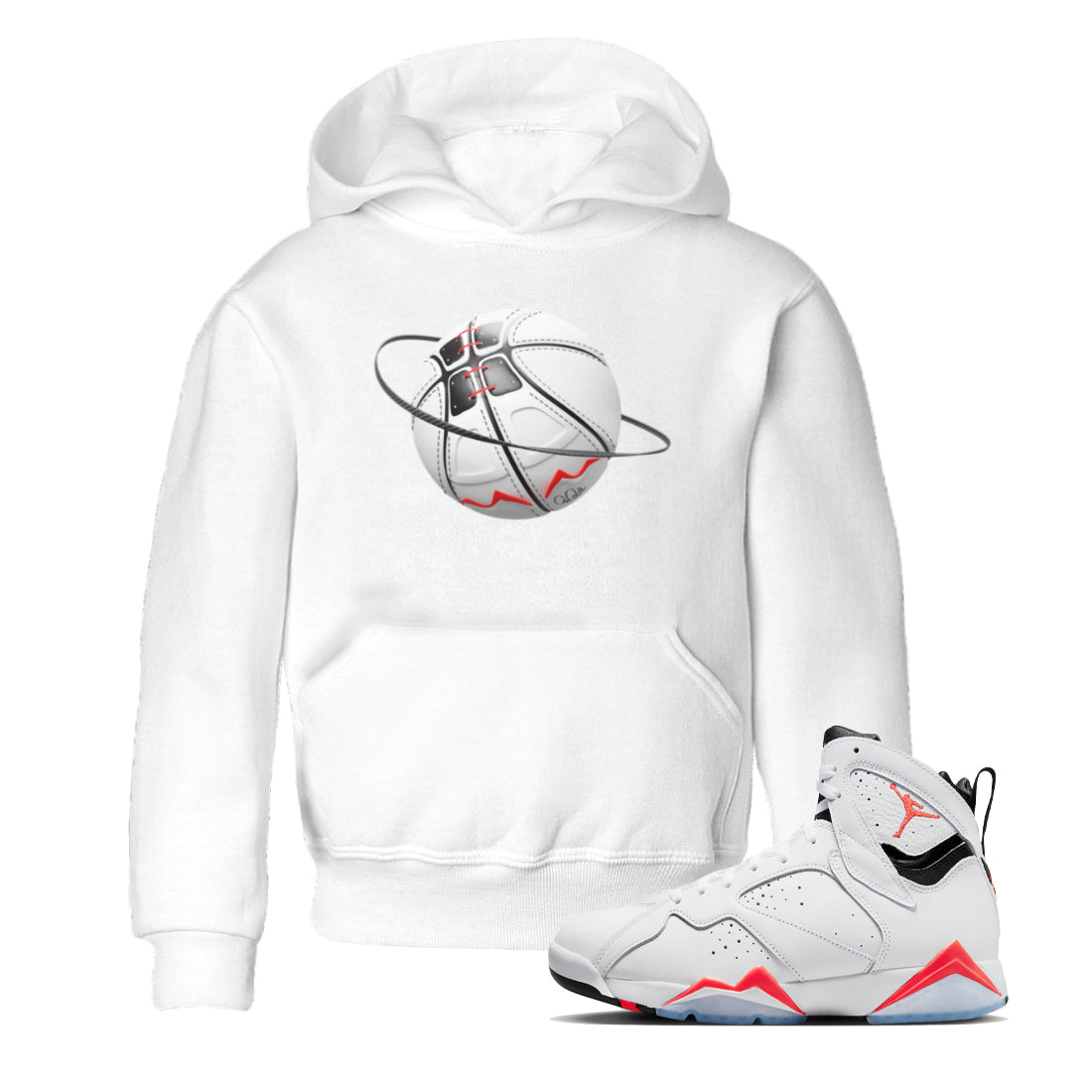 Air Jordan 7 Infrared Sneaker Match Tees Basketball Planet Streetwear Sneaker Shirt AJ7 Infrared Sneaker Release Tees Kids Shirts White 1