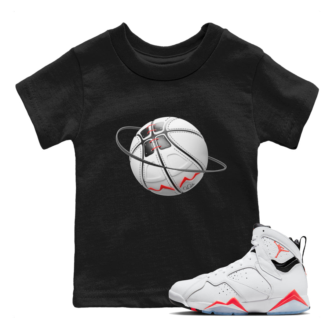 Air Jordan 7 Infrared Sneaker Match Tees Basketball Planet Streetwear Sneaker Shirt AJ7 Infrared Sneaker Release Tees Kids Shirts Black 1