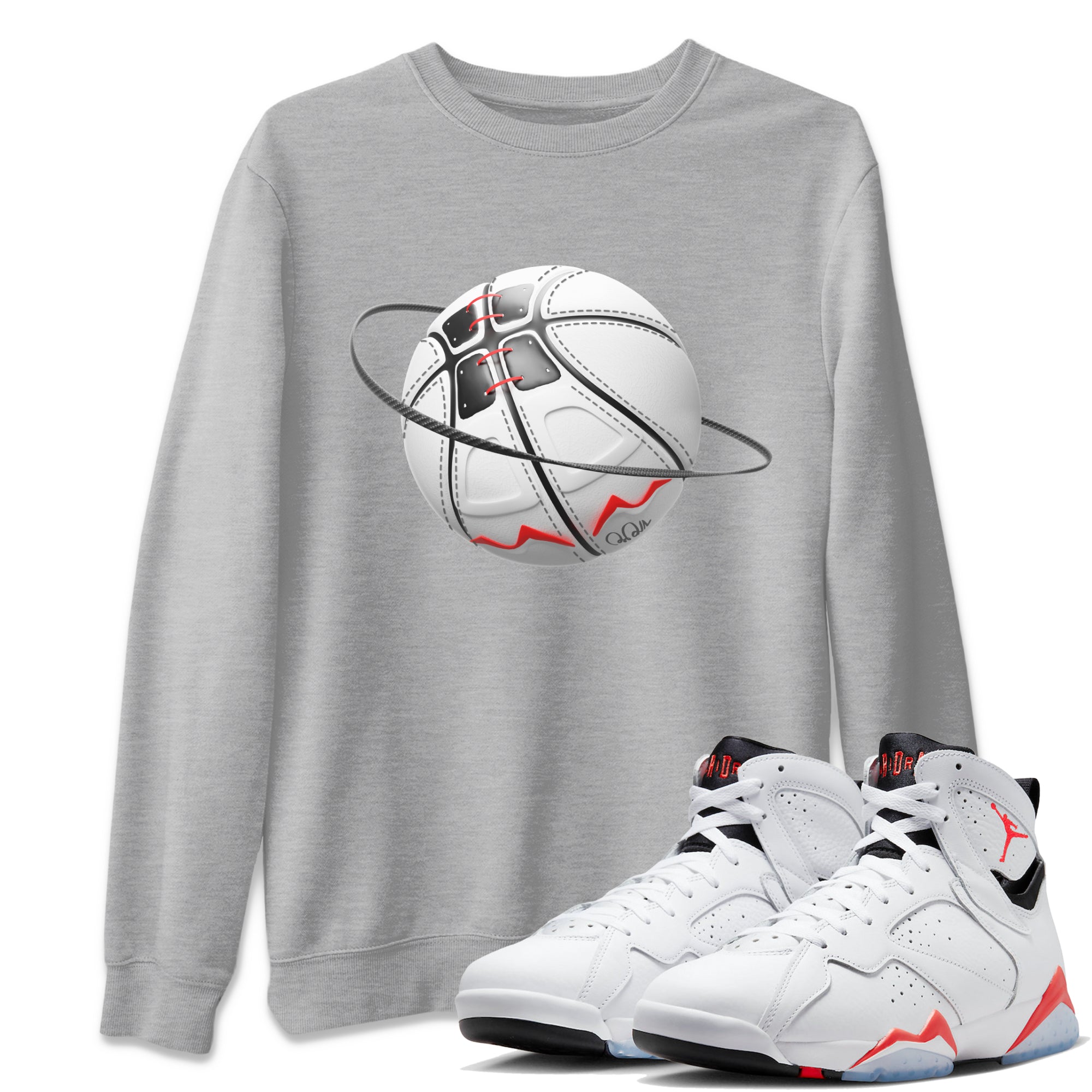 Air Jordan 7 Infrared Sneaker Match Tees Basketball Planet Streetwear Sneaker Shirt AJ7 Infrared Sneaker Release Tees Unisex Shirts Heather Grey 1