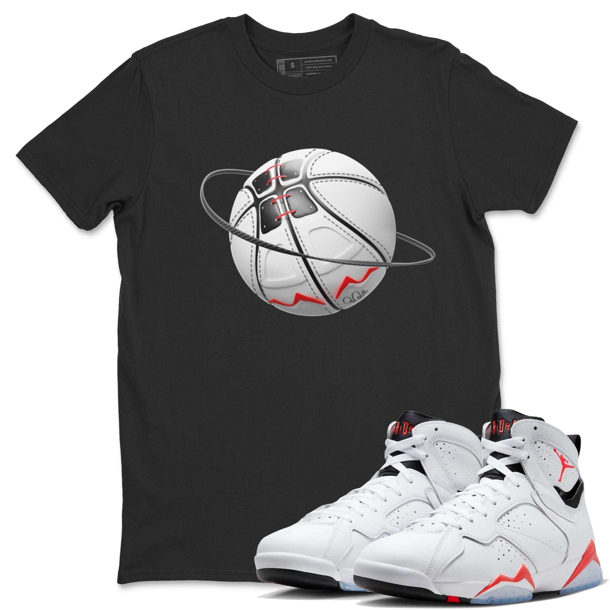 Air Jordan 7 Infrared Sneaker Match Tees Basketball Planet Streetwear Sneaker Shirt AJ7 Infrared Sneaker Release Tees Unisex Shirts Black 1