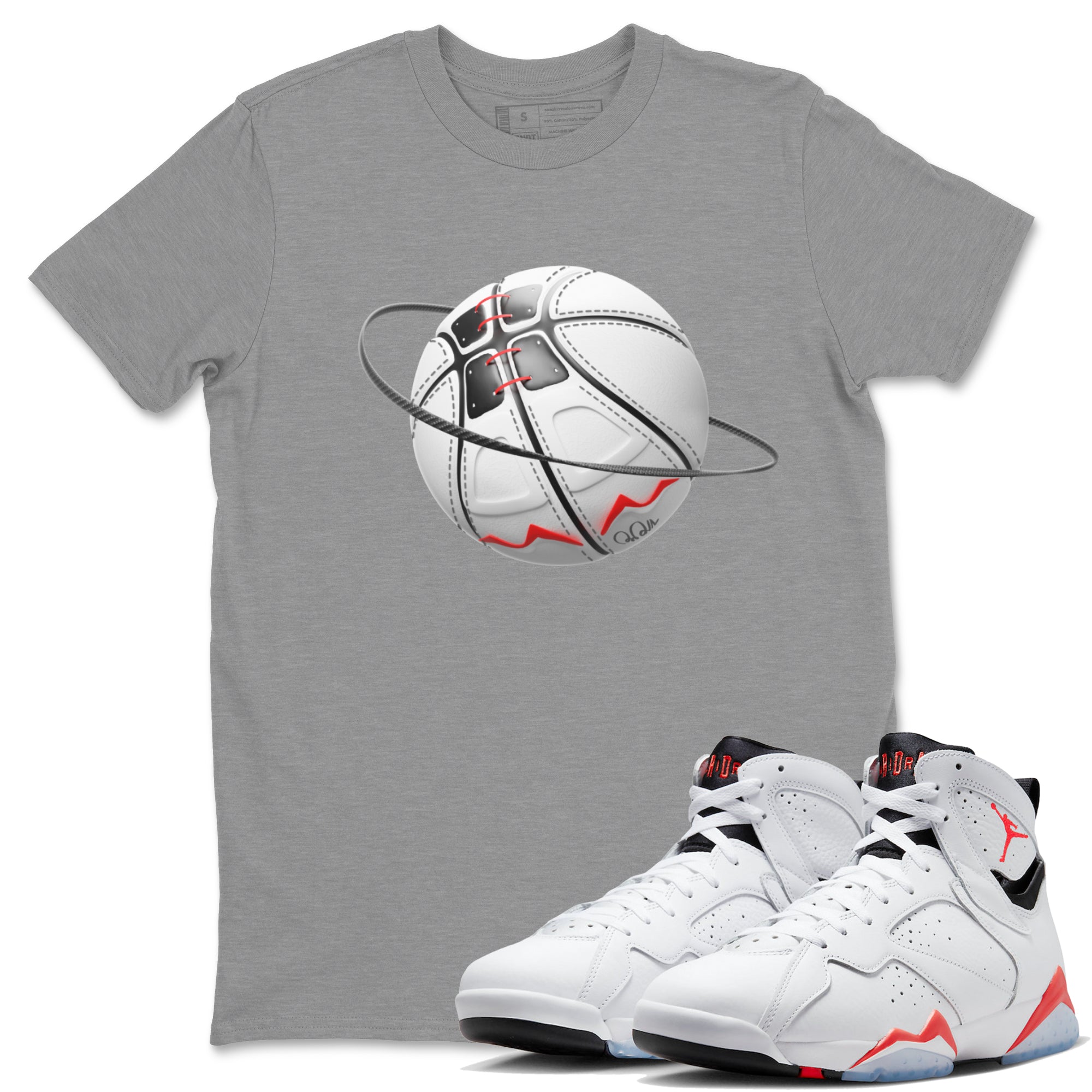Air Jordan 7 Infrared Sneaker Match Tees Basketball Planet Streetwear Sneaker Shirt AJ7 Infrared Sneaker Release Tees Unisex Shirts Heather Grey 1
