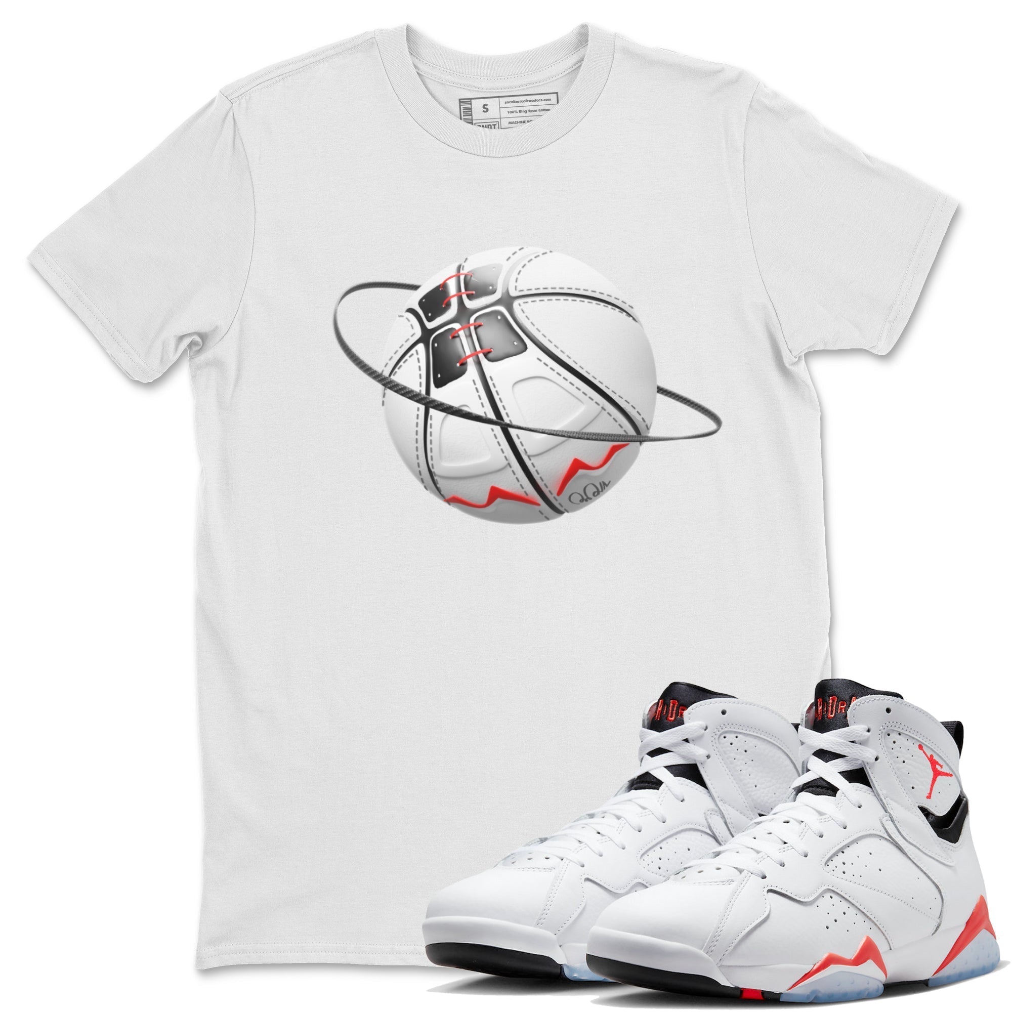 Air Jordan 7 Infrared Sneaker Match Tees Basketball Planet Streetwear Sneaker Shirt AJ7 Infrared Sneaker Release Tees Unisex Shirts White 1