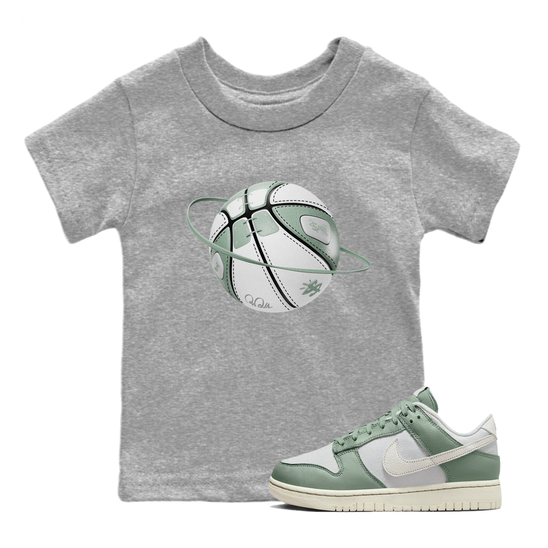 Dunk Mica Green Sneaker Match Tees Basketball Planet Streetwear Sneaker Shirt Dunk Low Mica Green Sneaker Release Tees Kids Shirts Heather Grey 1