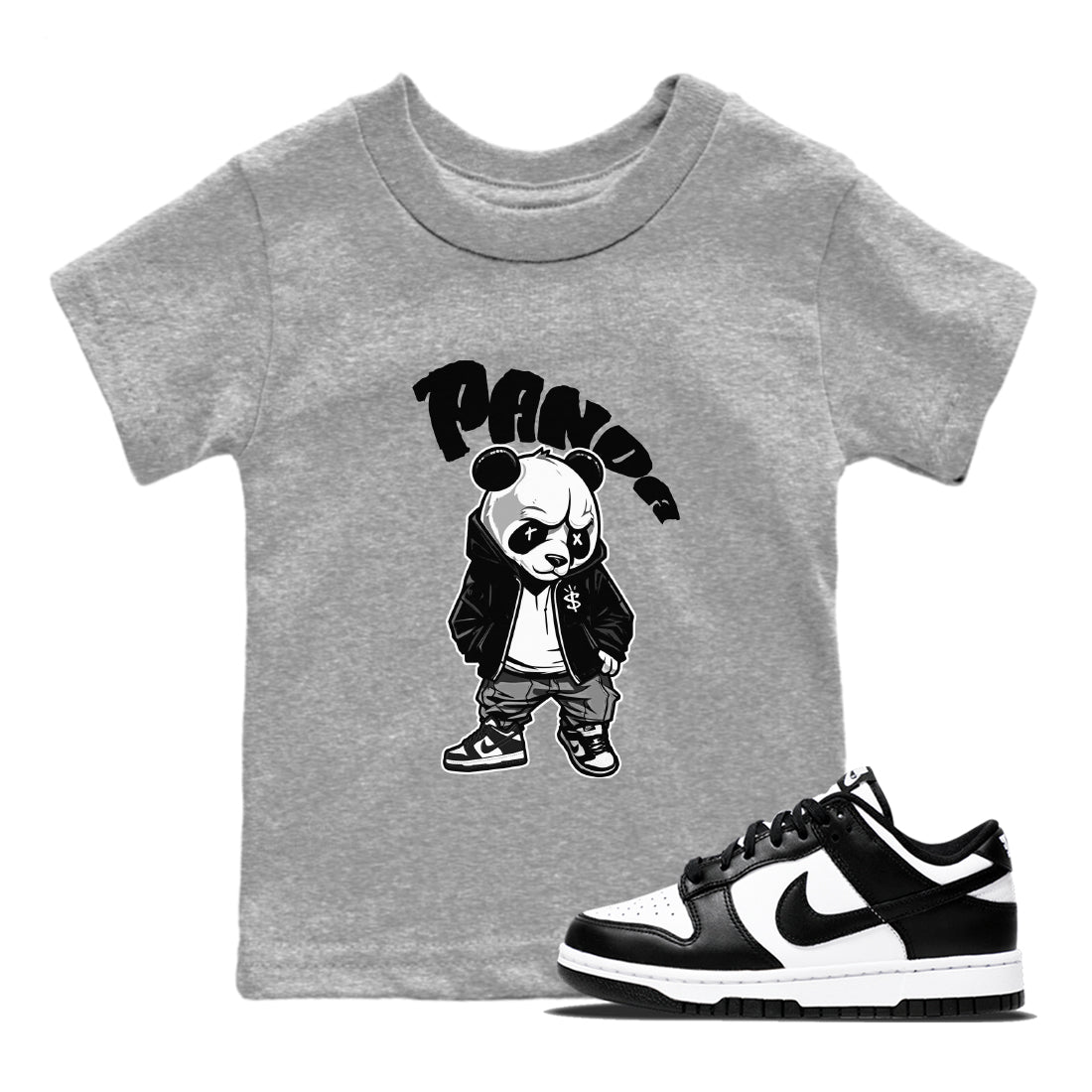 Dunk Panda Sneaker Match Tees Bastard Panda Streetwear Sneaker Shirt Dunk Low White Black Drip Gear Zone Sneaker Matching Clothing Kids Shirts Heather Grey 1