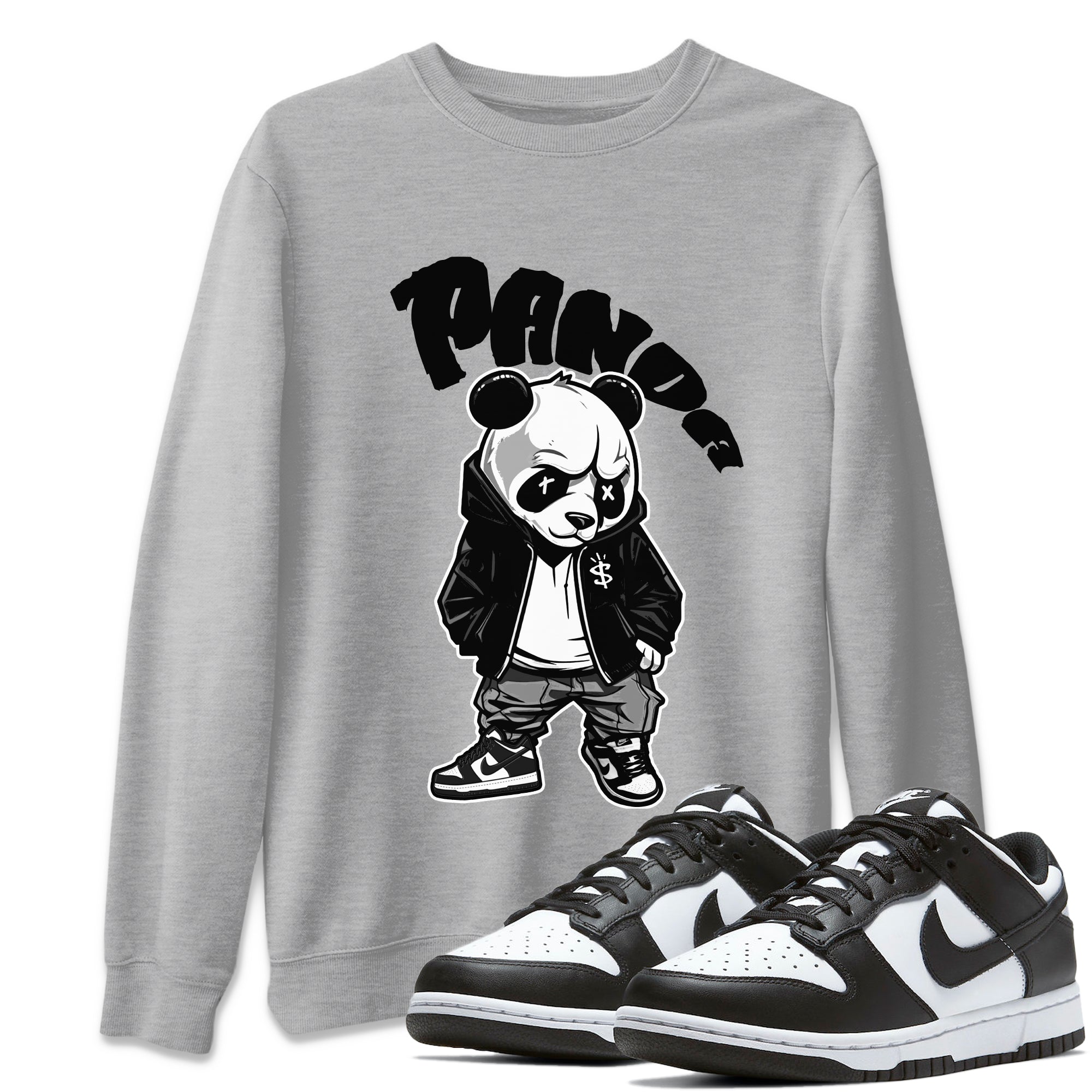 Dunk Panda Sneaker Match Tees Bastard Panda Streetwear Sneaker Shirt Dunk Low White Black Drip Gear Zone Sneaker Matching Clothing Unisex Shirts Heather Grey 1