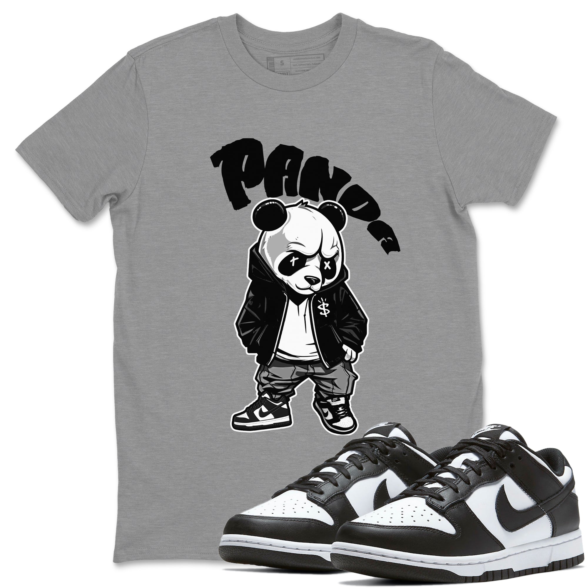 Dunk Panda Sneaker Match Tees Bastard Panda Streetwear Sneaker Shirt Dunk Low White Black Drip Gear Zone Sneaker Matching Clothing Unisex Shirts Heather Grey 1