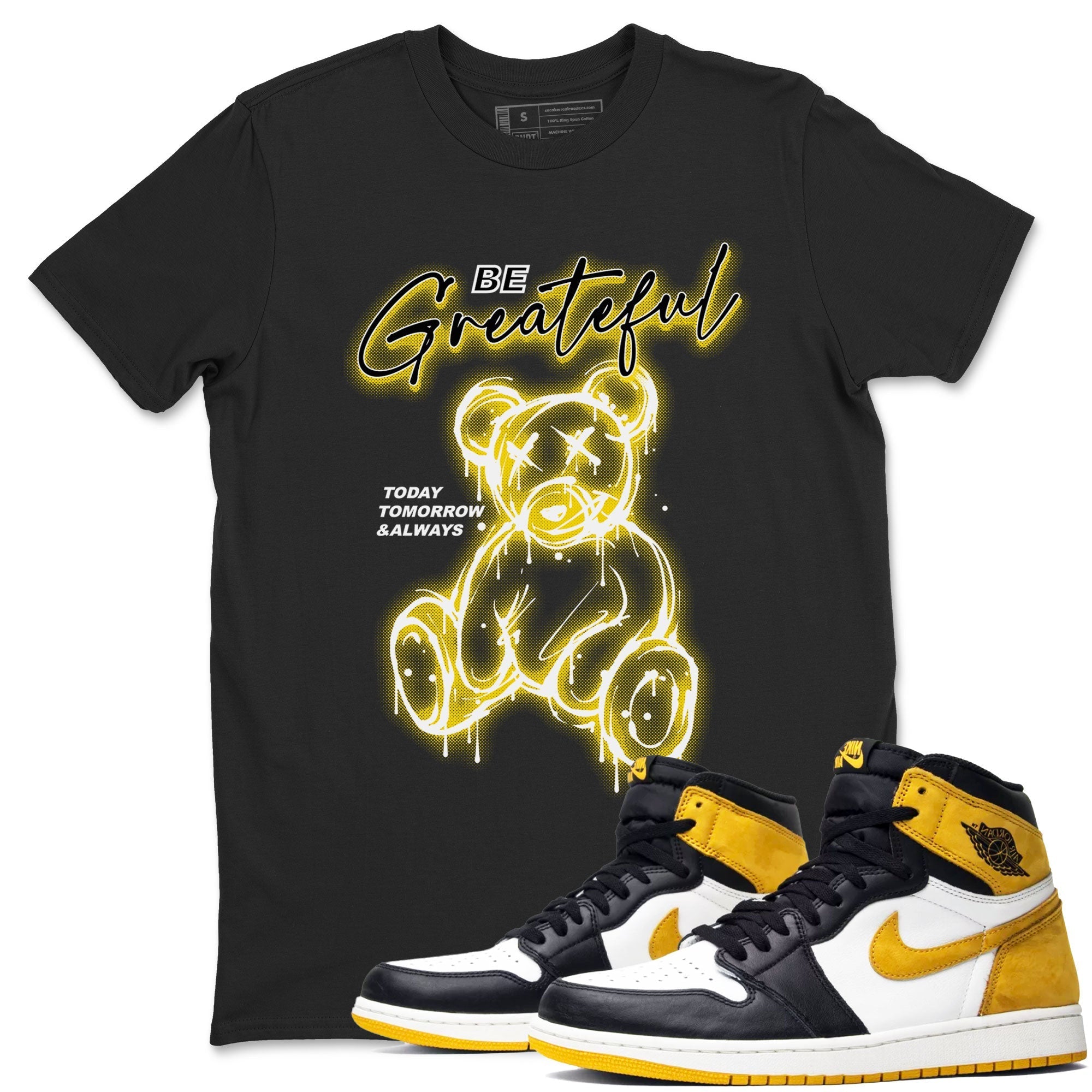 AJ1 Yellow Ochre shirt to match jordans Be Grateful sneaker tees streetwear brand Air Jordan 1 Yellow Ochre Drip Gear Zone Brand unisex cotton Black 1 crew neck shirt