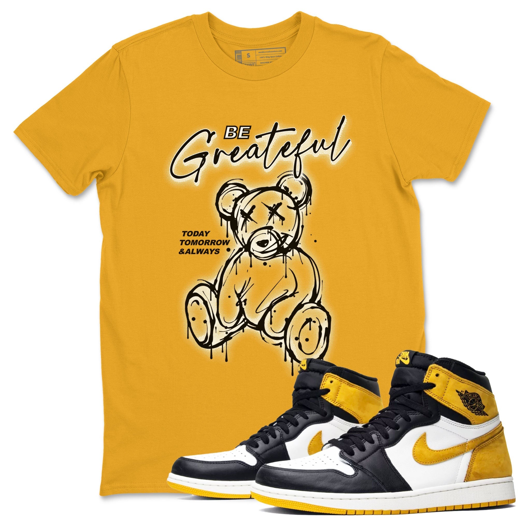 AJ1 Yellow Ochre shirt to match jordans Be Grateful sneaker tees streetwear brand Air Jordan 1 Yellow Ochre Drip Gear Zone Brand unisex cotton Gold 1 crew neck shirt