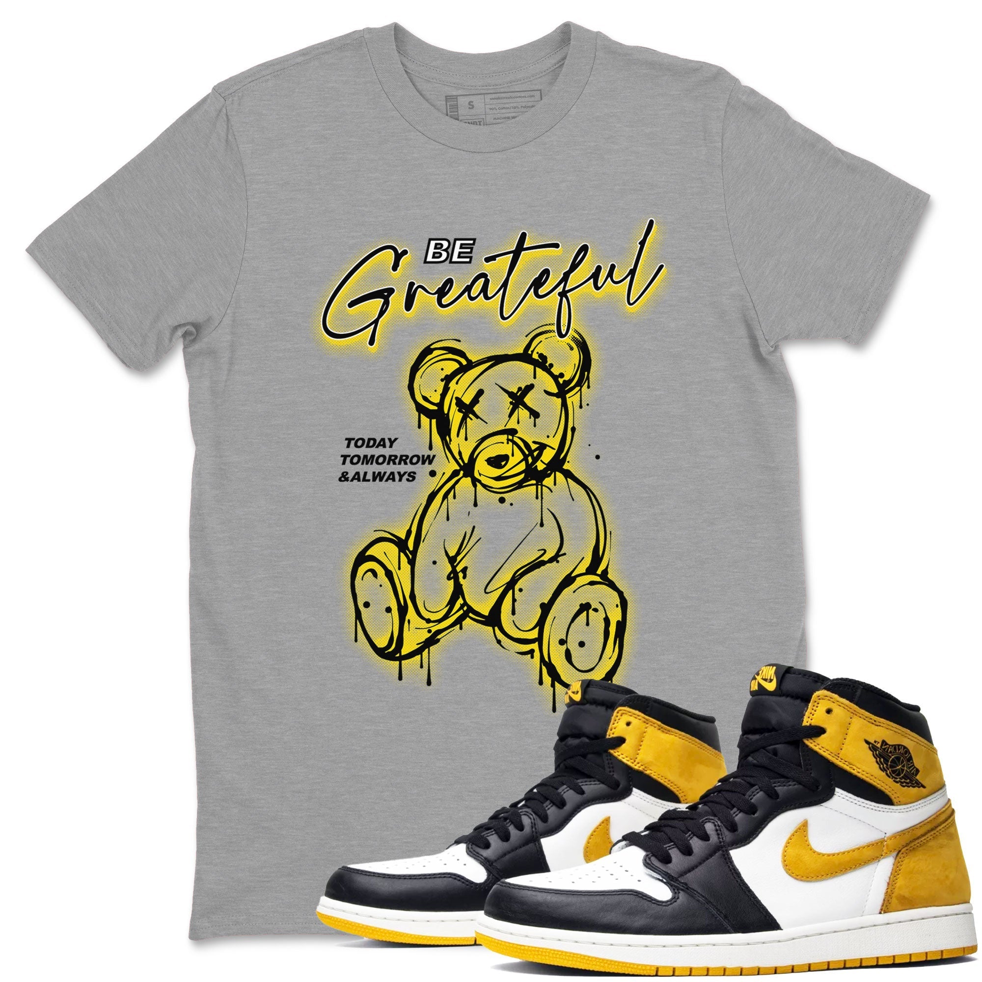 AJ1 Yellow Ochre shirt to match jordans Be Grateful sneaker tees streetwear brand Air Jordan 1 Yellow Ochre Drip Gear Zone Brand unisex cotton Heather Grey 1 crew neck shirt