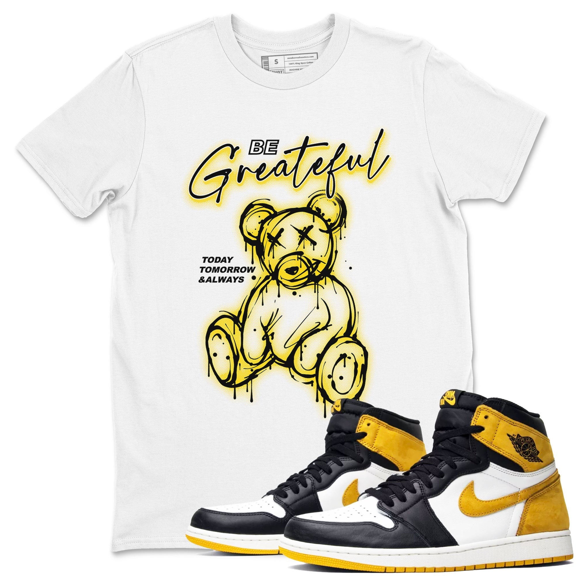 AJ1 Yellow Ochre shirt to match jordans Be Grateful sneaker tees streetwear brand Air Jordan 1 Yellow Ochre Drip Gear Zone Brand unisex cotton White 1 crew neck shirt
