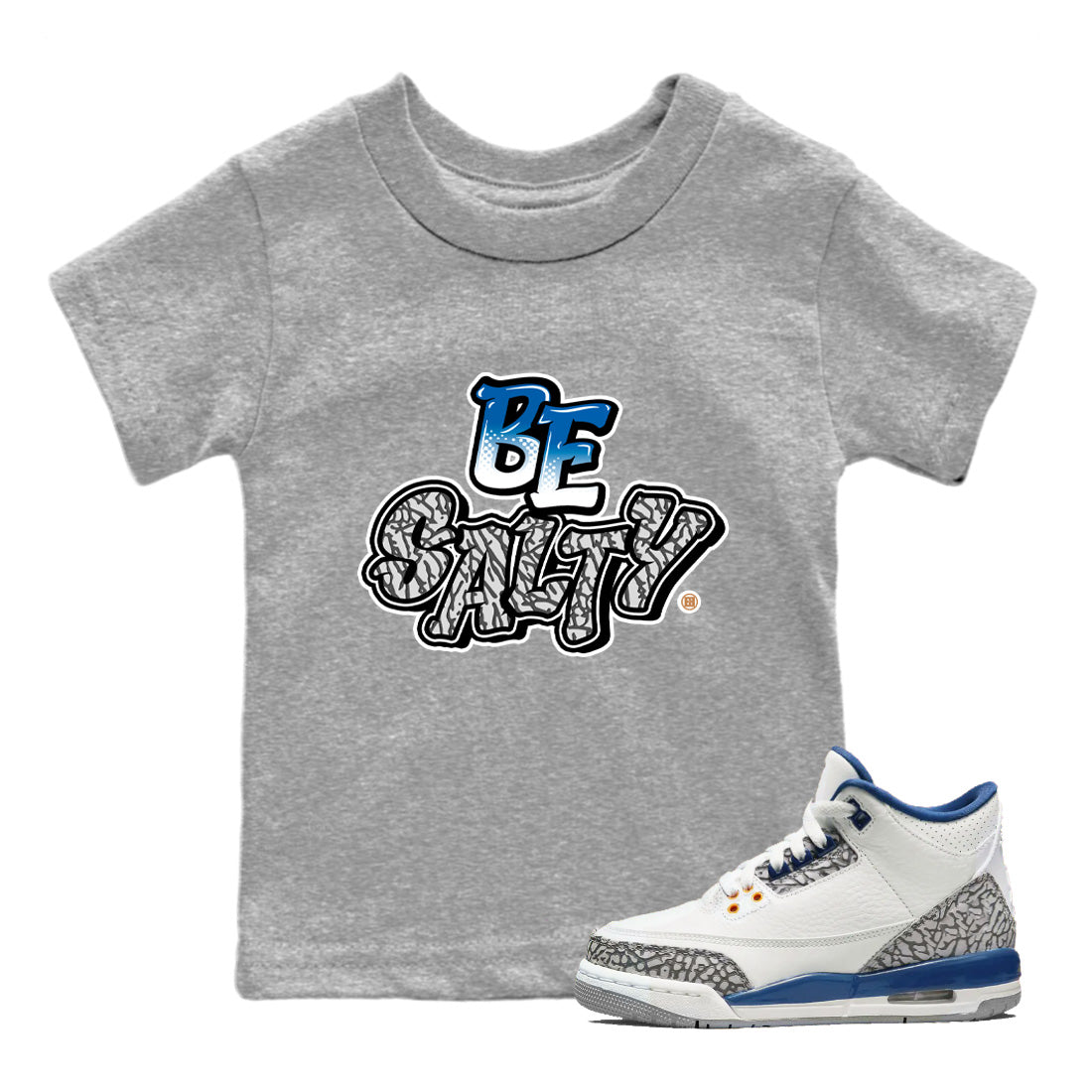 Air Jordan 3 Wizards Sneaker Match Tees Be Salty Streetwear Sneaker Shirt Air Jordan 3 Retro Wizards Sneaker Release Tees Kids Shirts Heather Grey 1