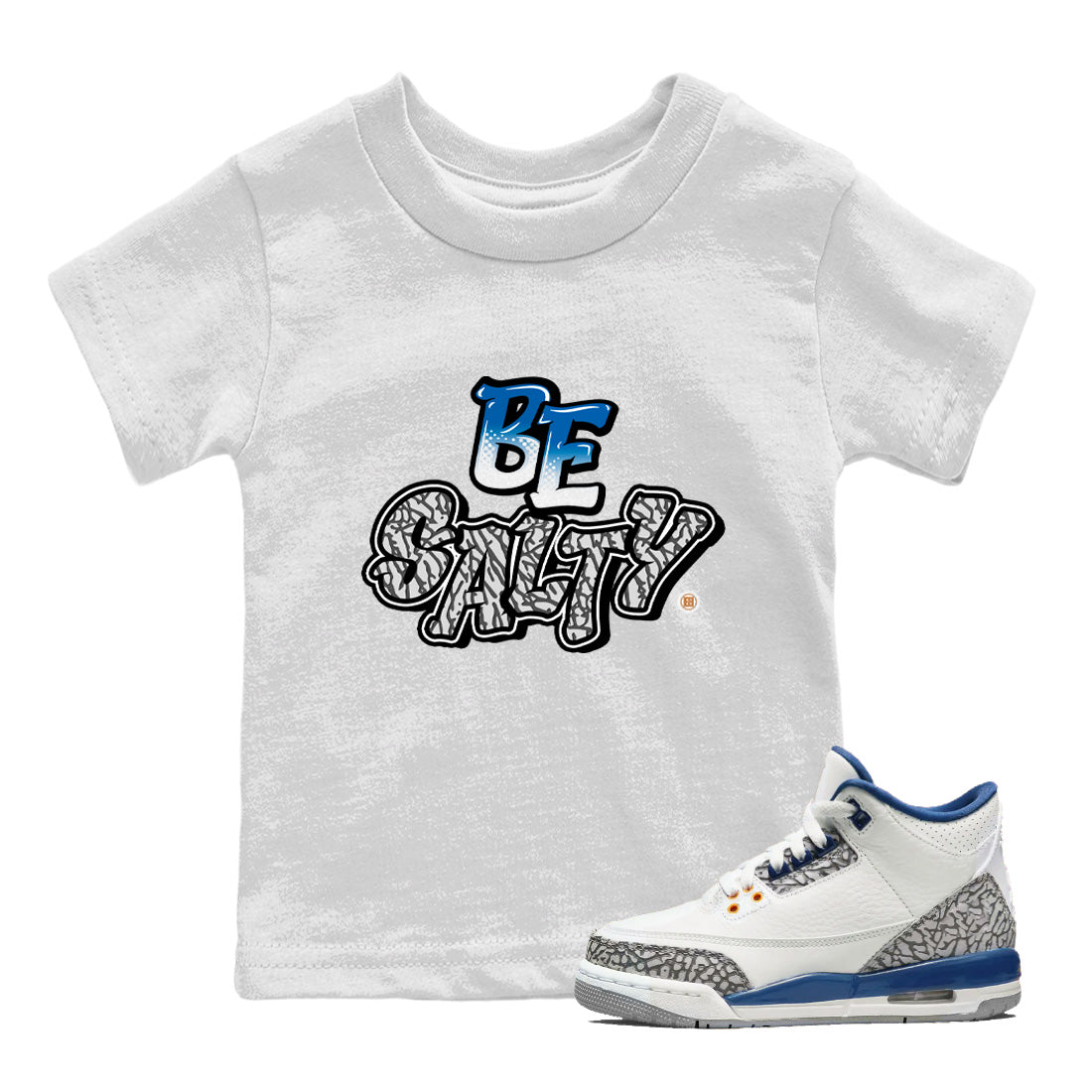 Air Jordan 3 Wizards Sneaker Match Tees Be Salty Streetwear Sneaker Shirt Air Jordan 3 Retro Wizards Sneaker Release Tees Kids Shirts White 1