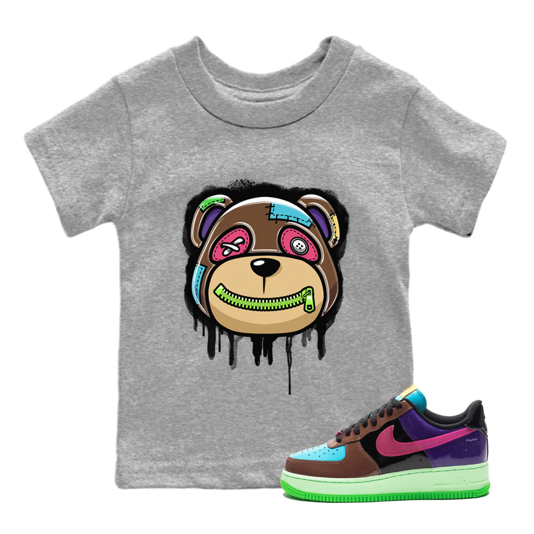 Air Force 1 Undefeated Fauna Brown Sneaker Match Tees Bear Face Sneaker Tees Air Force 1 Undefeated Fauna Brown Jordan to match sneaker T-Shirt Kids Shirts