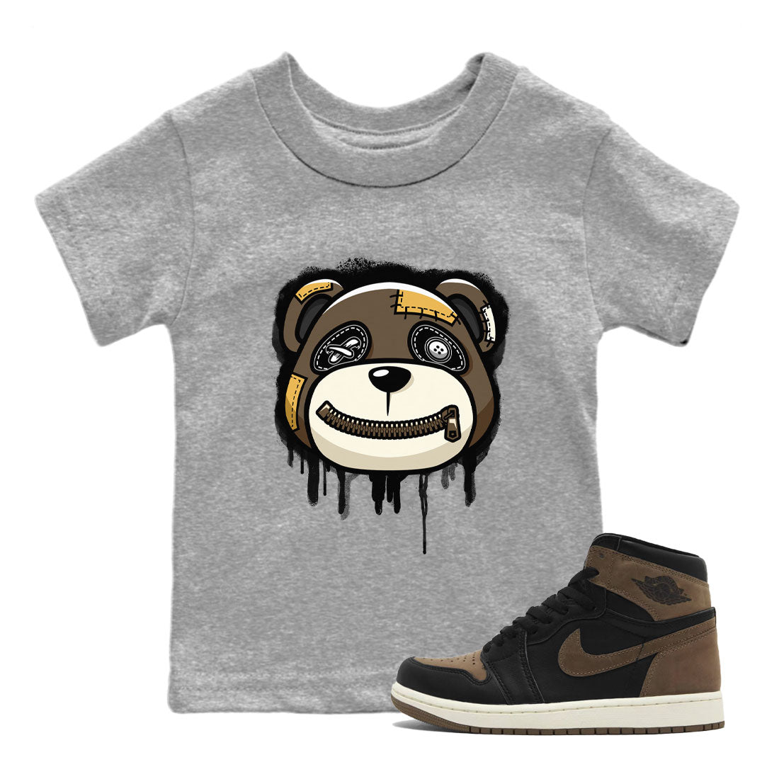 Air Jordan 1 Retro High OG Palomino shirt to match jordans Bear Face Streetwear Sneaker Shirt Air Jordan 1 Palomino Drip Gear Zone Sneaker Matching Clothing Baby Toddler Heather Grey 1 T-Shirt