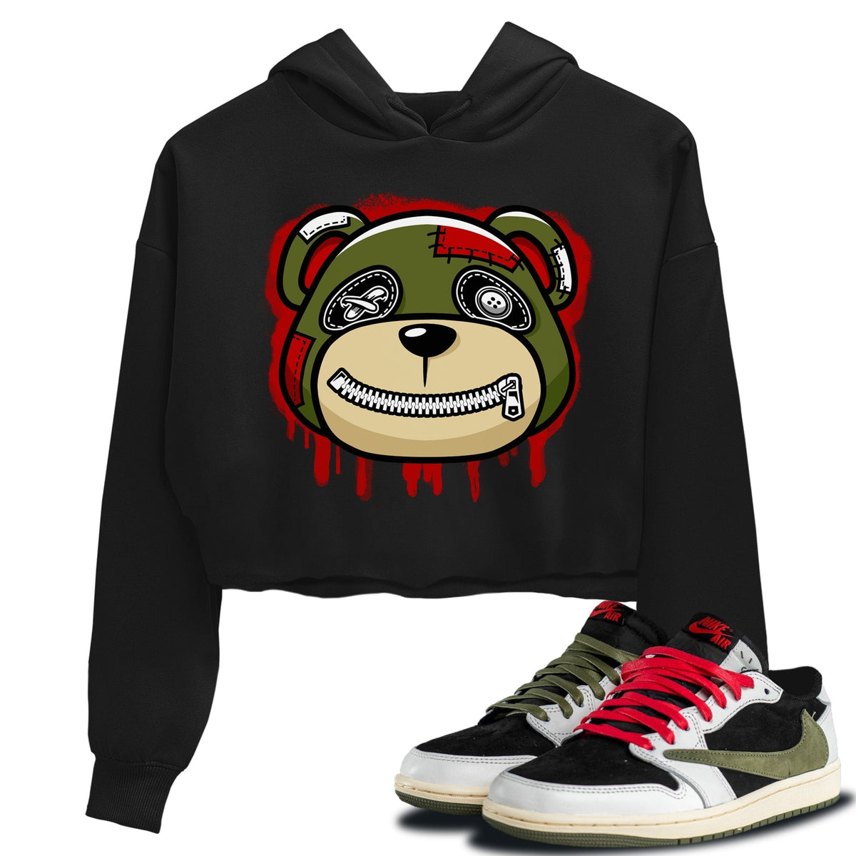 Jordan 1 Travis Scott Olive Sneaker Matching T-Shirt Bear Face Sneaker Tees Jordan 1 Travis Scott Olive Sneaker Release Tees Women's Shirts