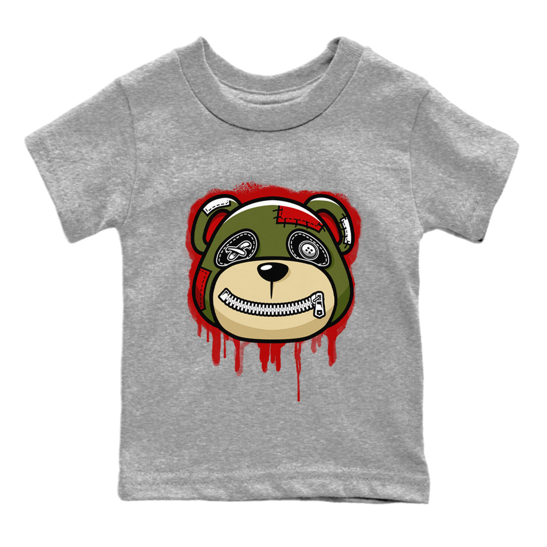 Jordan 1 Travis Scott Olive Sneaker Matching T-Shirt Bear Face Sneaker Tees Jordan 1 Travis Scott Olive Sneaker Release Tees Kids Shirts