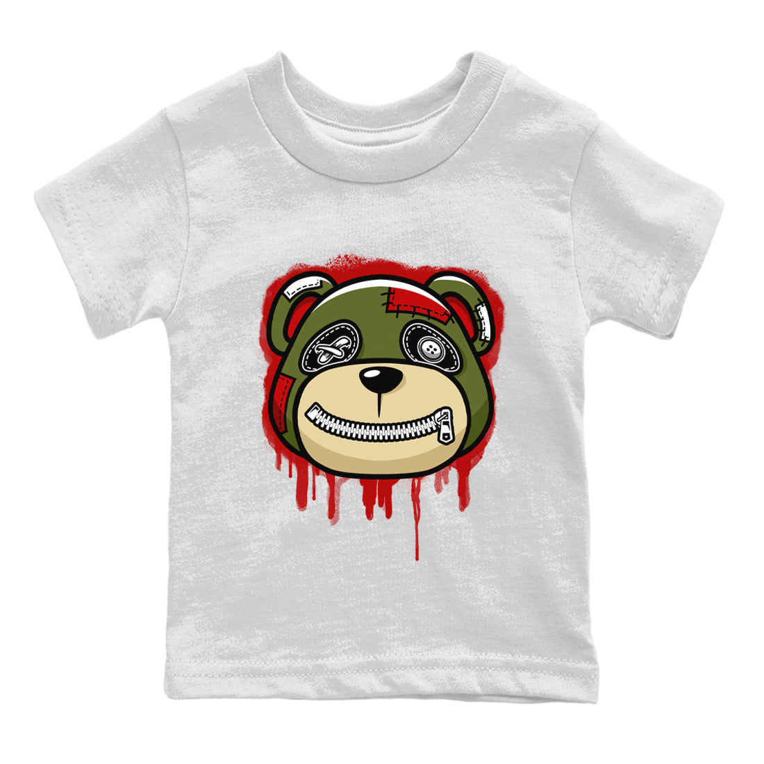 Jordan 1 Travis Scott Olive Sneaker Matching T-Shirt Bear Face Sneaker Tees Jordan 1 Travis Scott Olive Sneaker Release Tees Kids Shirts