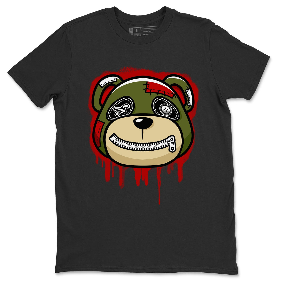 Jordan 1 Travis Scott Olive Sneaker Matching T-Shirt Bear Face Sneaker Tees Jordan 1 Travis Scott Olive Sneaker Release Tees Crew Neck Tees