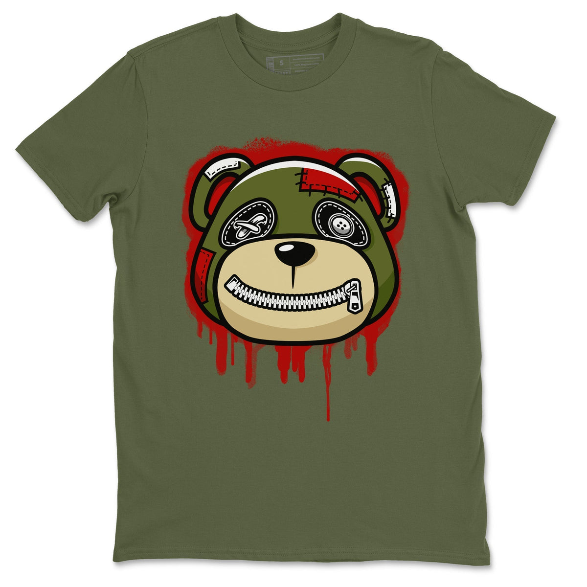 Jordan 1 Travis Scott Olive Sneaker Matching T-Shirt Bear Face Sneaker Tees Jordan 1 Travis Scott Olive Sneaker Release Tees Crew Neck Tees