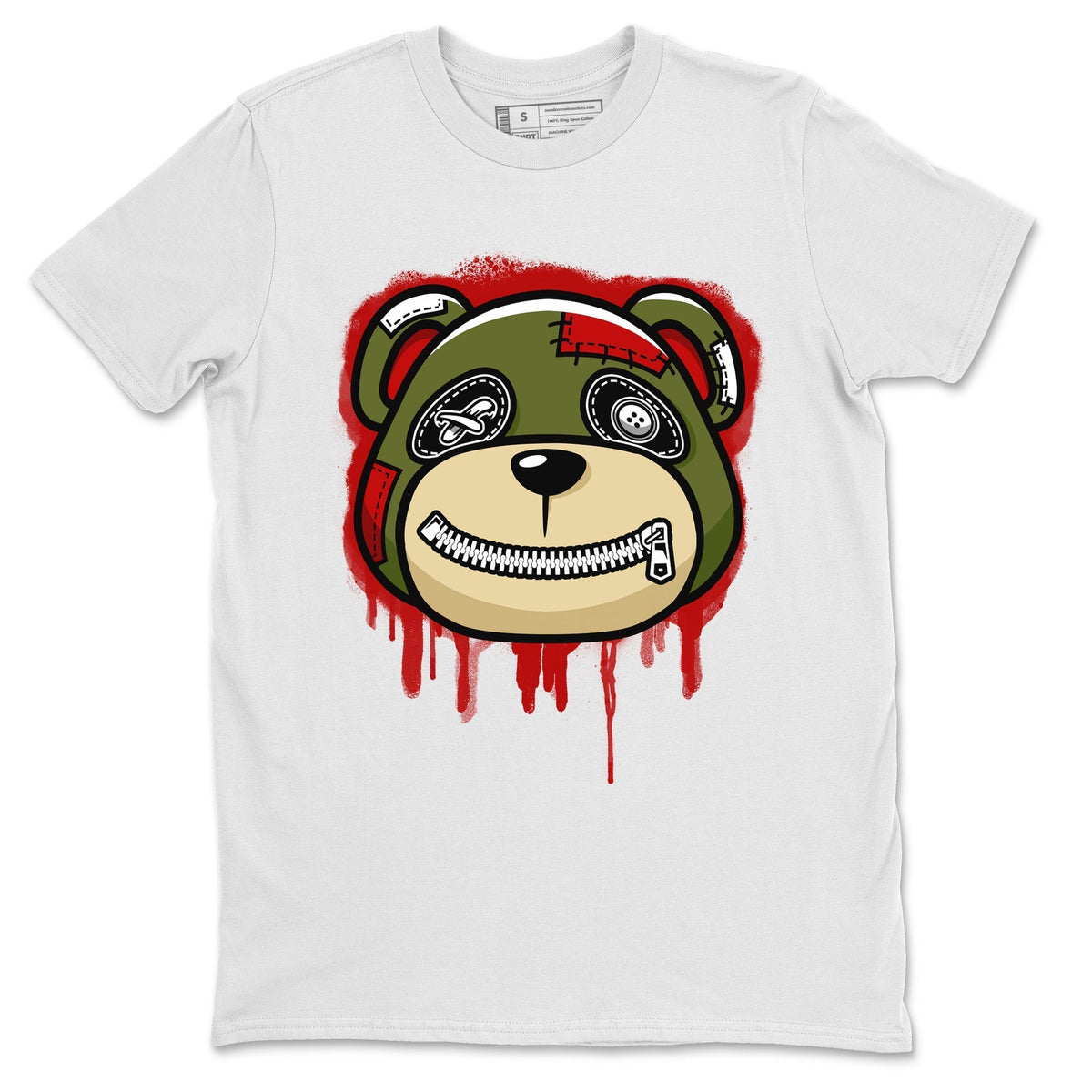 Jordan 1 Travis Scott Olive Sneaker Matching T-Shirt Bear Face Sneaker Tees Jordan 1 Travis Scott Olive Sneaker Release Tees Crew Neck Tees